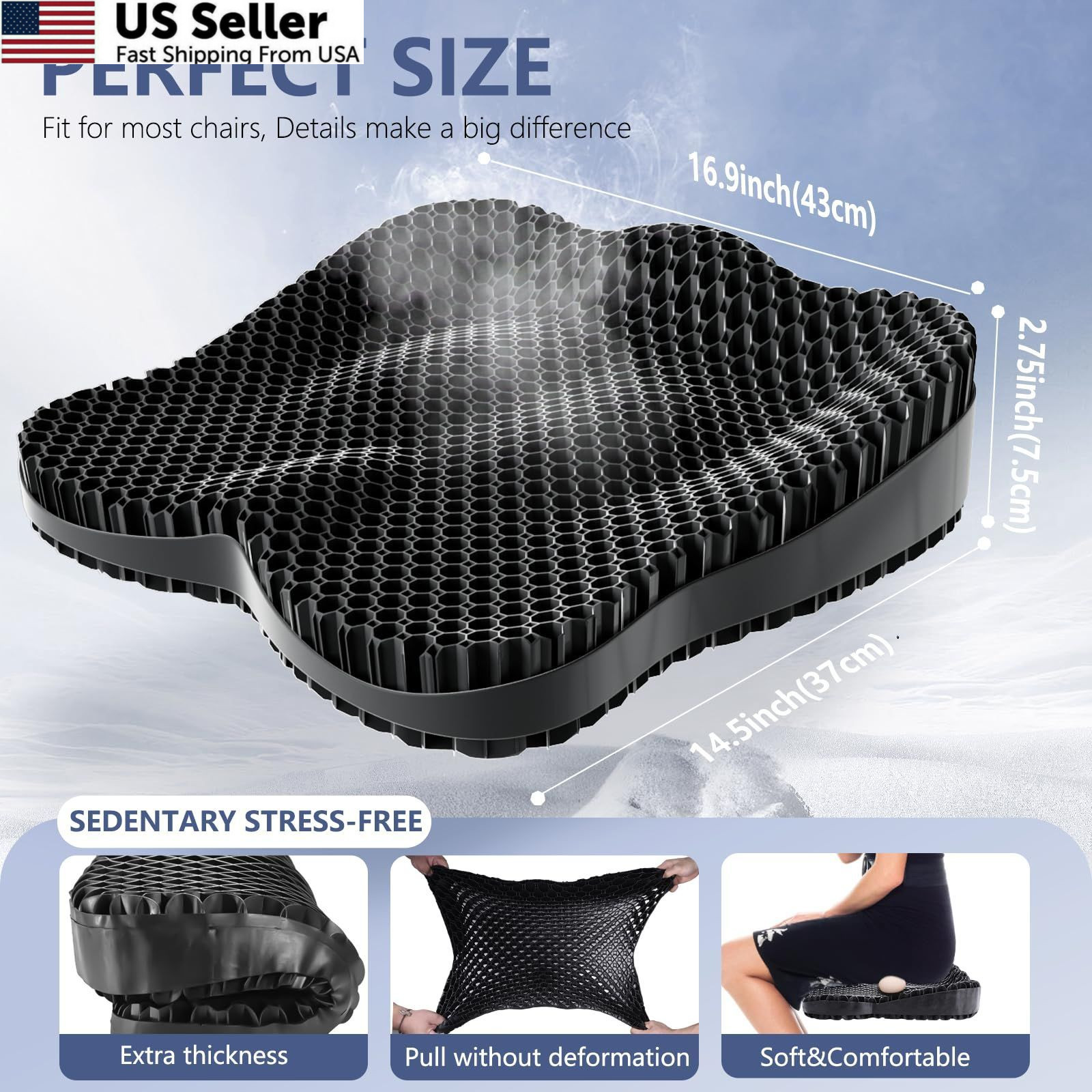 Tsmertor Kayak Seat Cushion Anti-Slip, Thicken Waterproof Large, Black