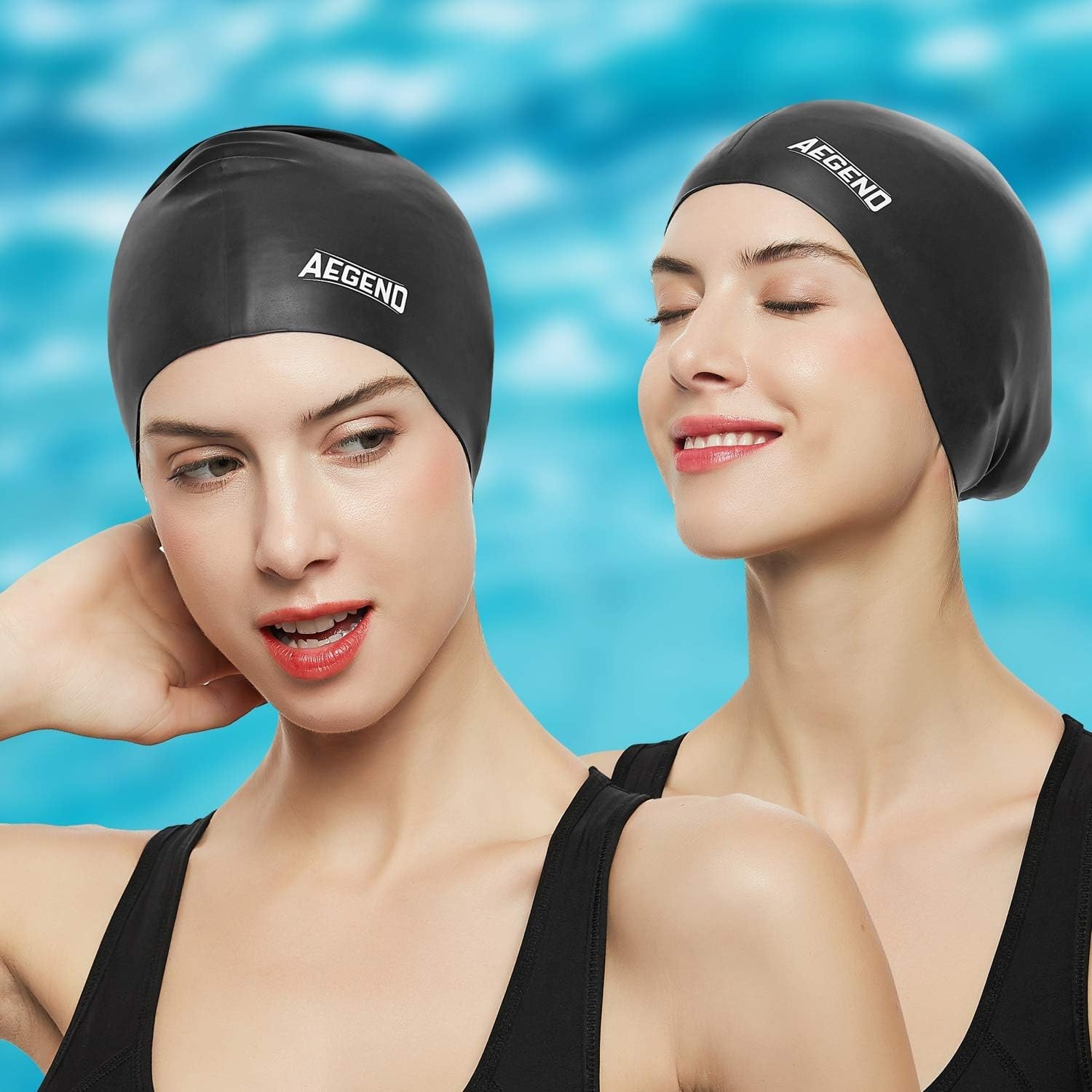 Aegend Swim Caps for Long Hair, Durable Silicone One Size, 1 Pack – Black