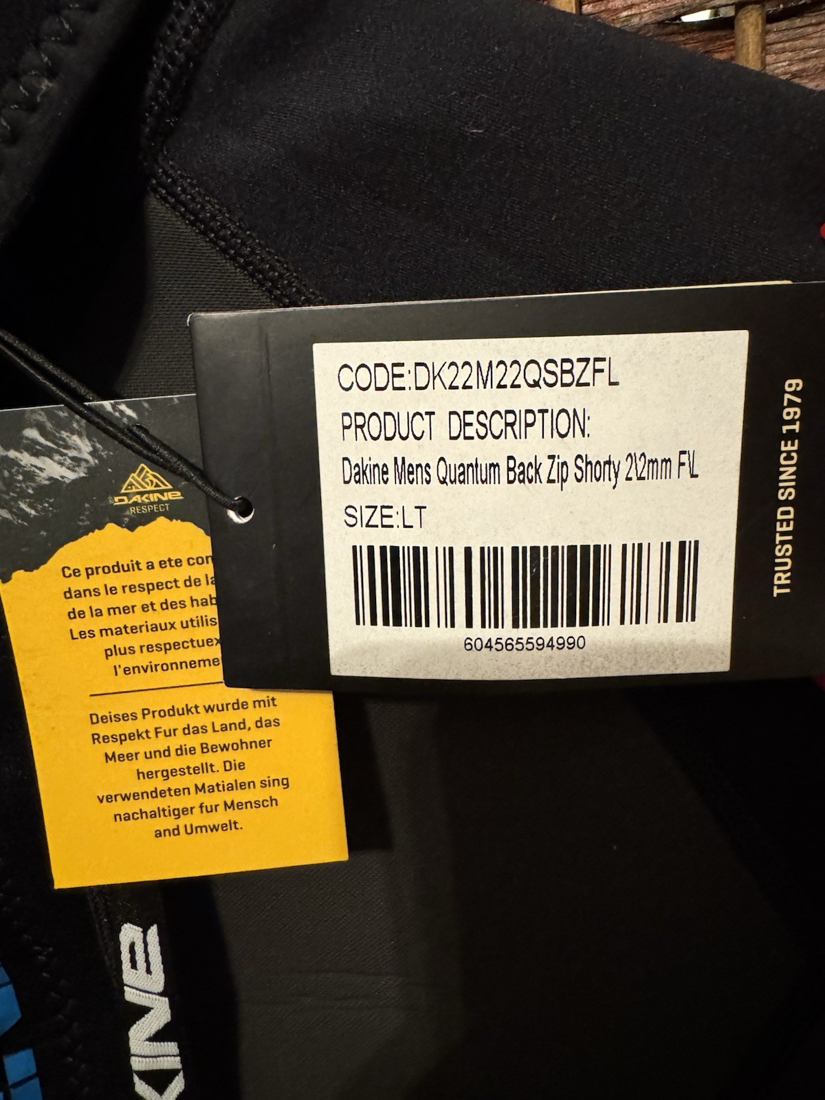 Dakine Quantum Back Zip Shorty 2/2 F/L Black/Grey Wetsuit-Men’s Size Large Tall