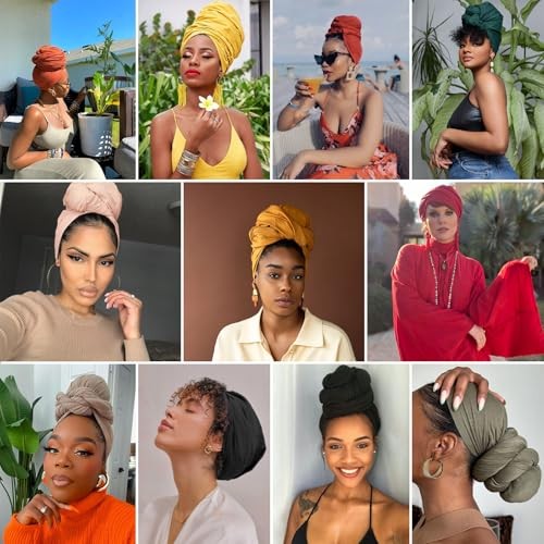1 Piece Stretch Head Wrap Jersey Turban Long Hair Scarf Soft Z1 Dark Gray