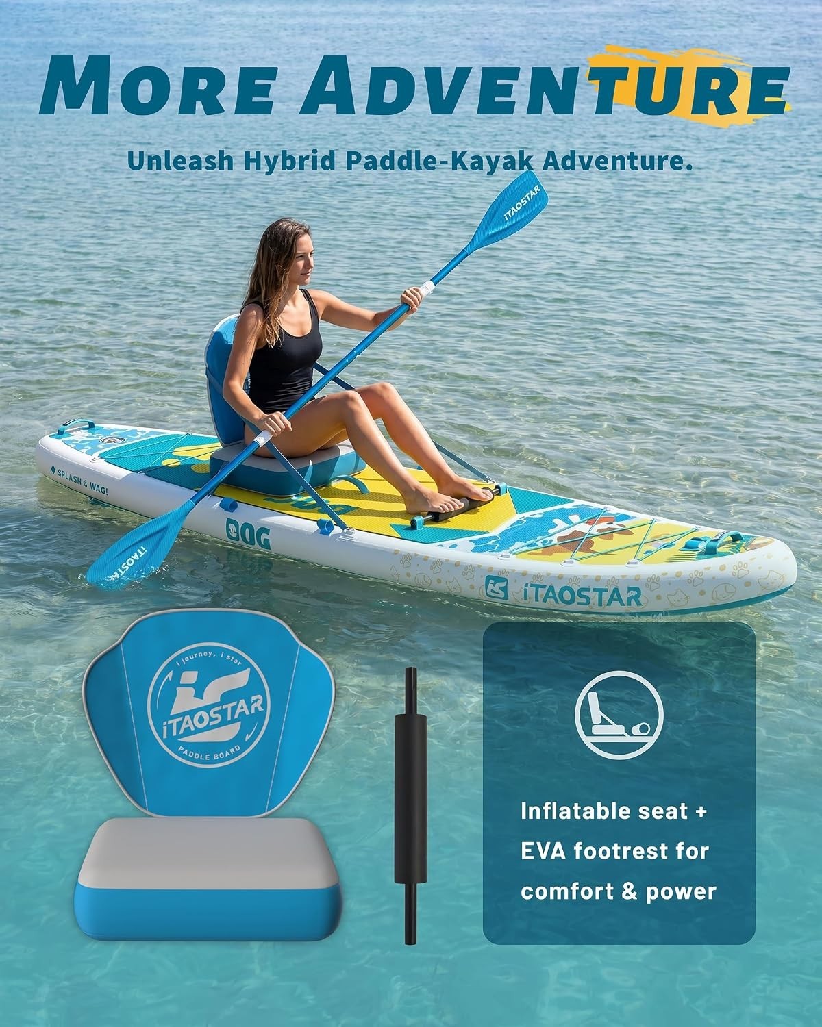 Pets 8’×29″ / 11’×35″ / 11’6″×34″/11’×34″ Inflatable Paddle Board, One-Stop Prem