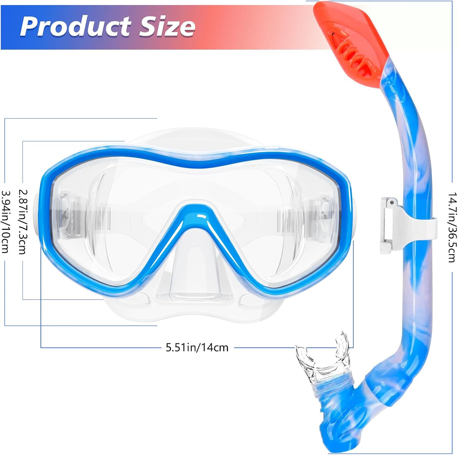 Kids Snorkel Mask Set for Ages 5-15, Tempered Glass Lens, Adjustable Fit, Dry