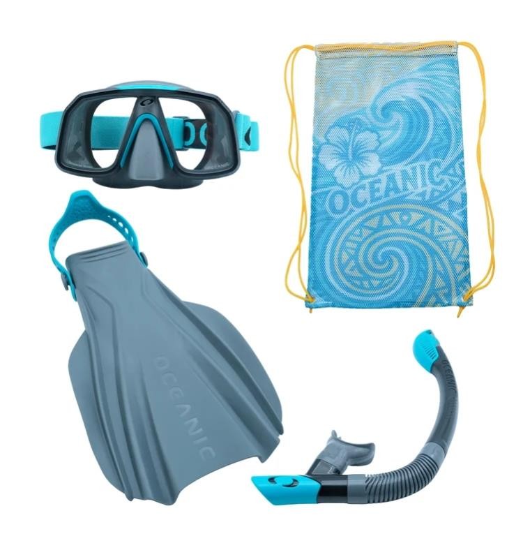 Oceanic Adult Snorkeling Set 3-Piece Fins Mask Snorkel Mesh Storage Bag