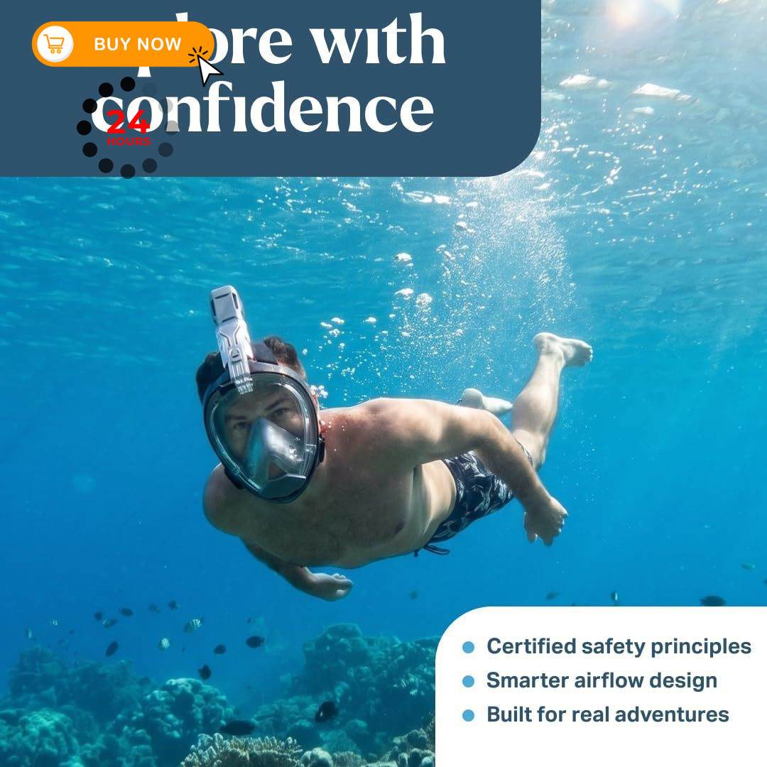 Seaview 180 Sport Full Face Snorkel Mask Adults, 180 Small-Medium, Stealth