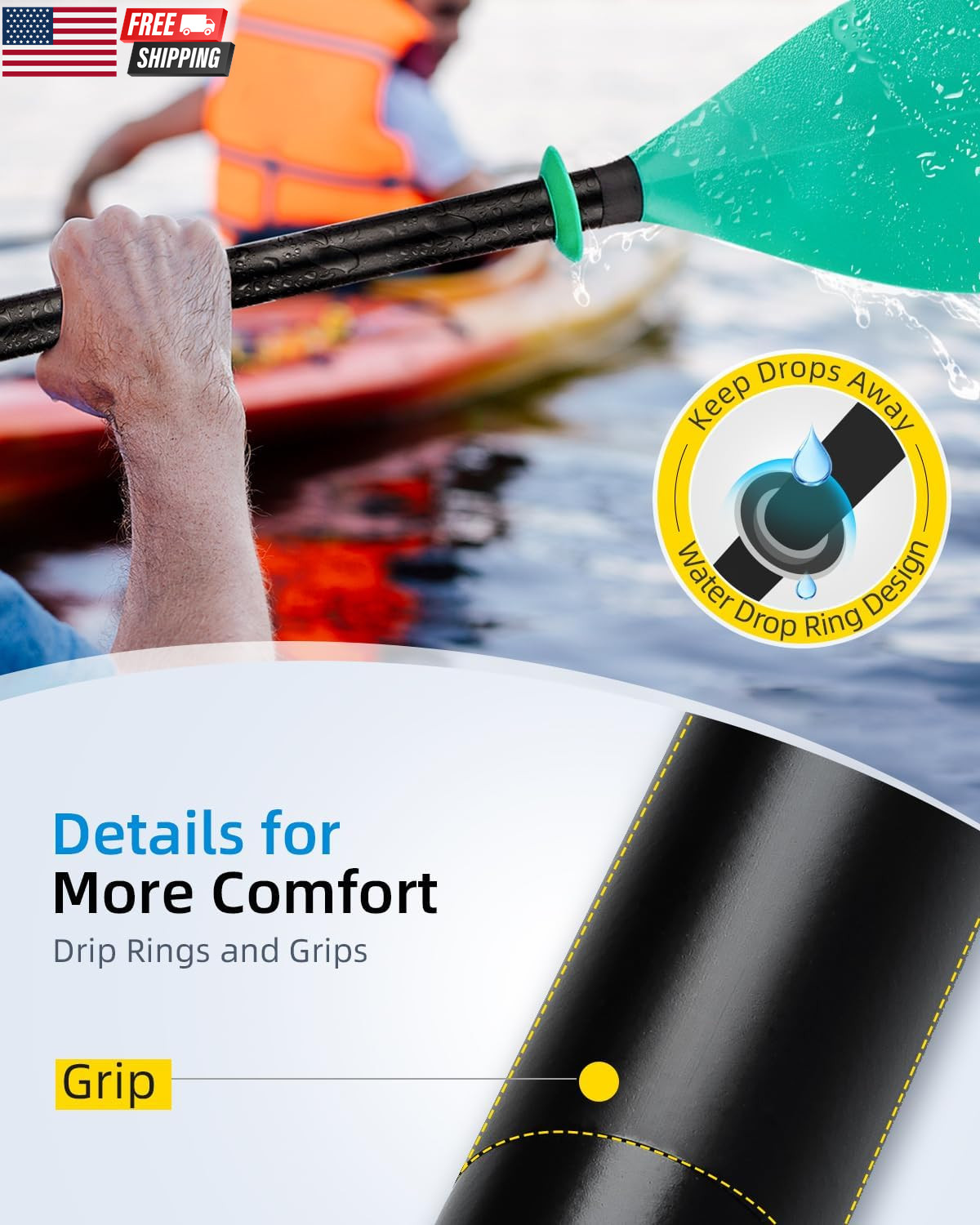 Kayak Paddle 86In/218Cm, 90.5In/230Cm Alloy Shaft 2-Piece Floatable Kayak Oar fo