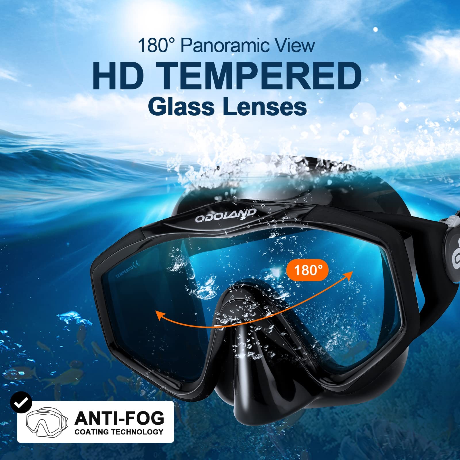 Odoland Snorkel Set, Snorkeling S/M (US Men 4.5-8.5/ Women 5.5-9.5), Black