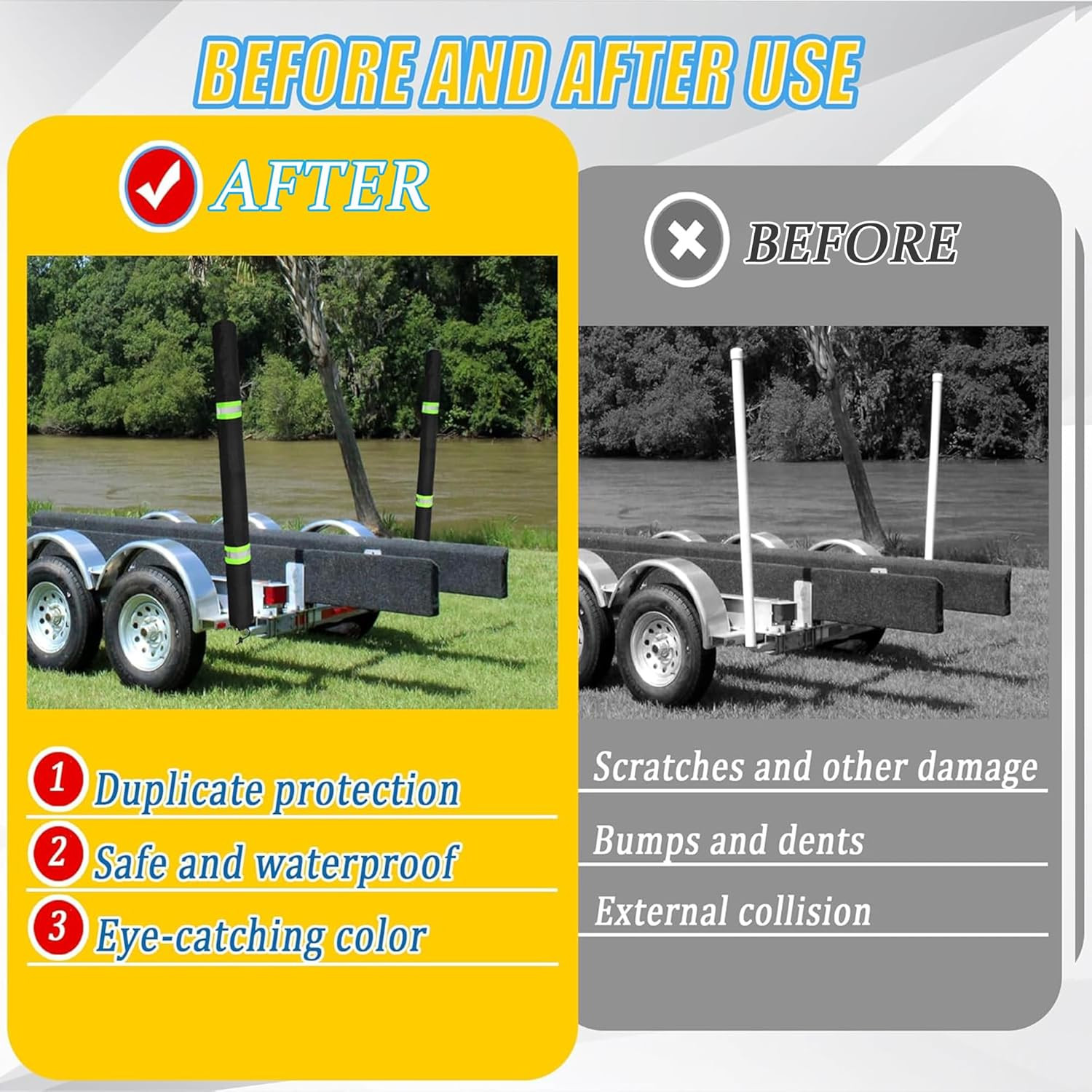 36 Inch Thickened Foam Boat Trailer Guide Pole Pad and Cover with Capped End and
