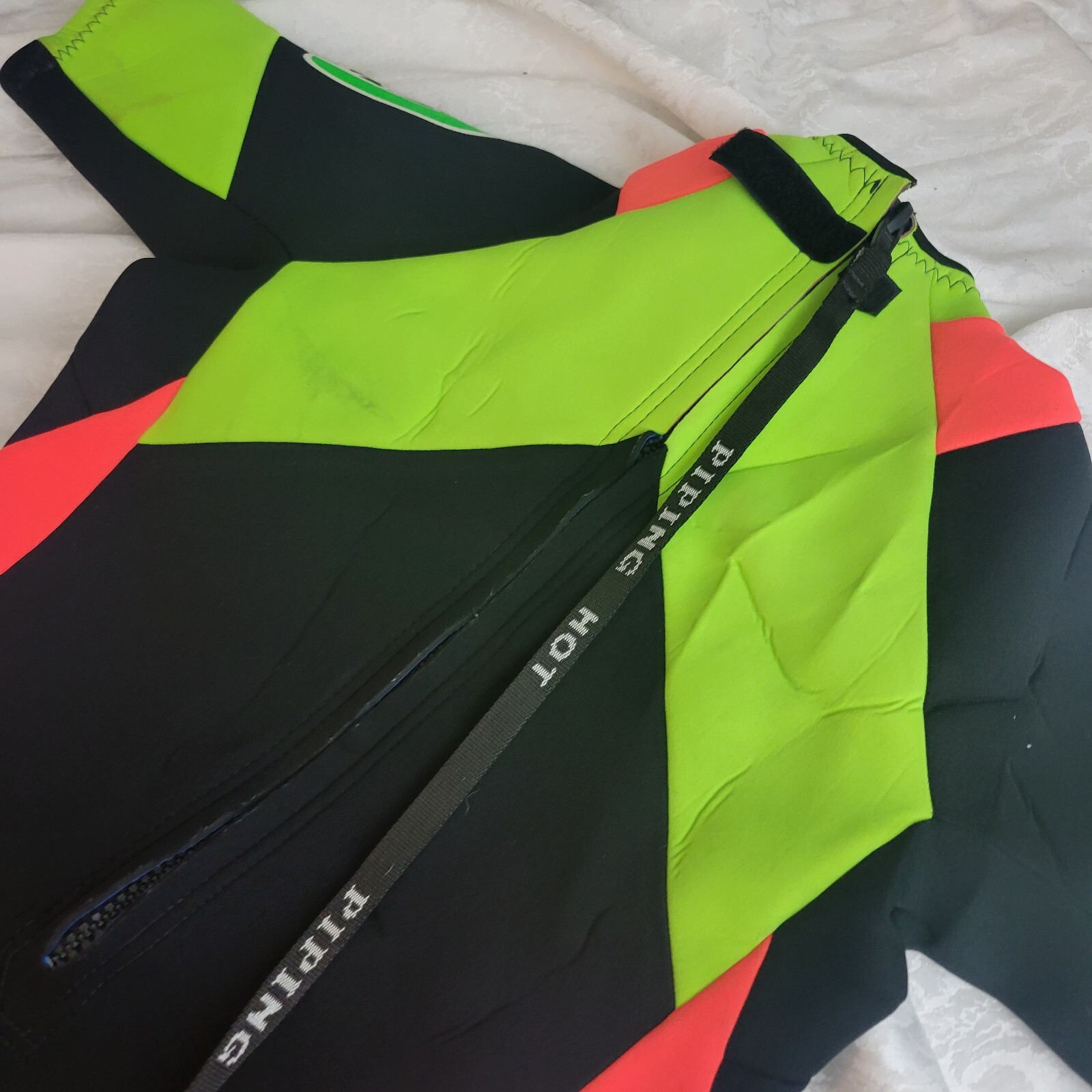 Vintage 90s Piping Hot Neon 1-PIECE WETSUIT Surf Beach S/M **See Measurements**