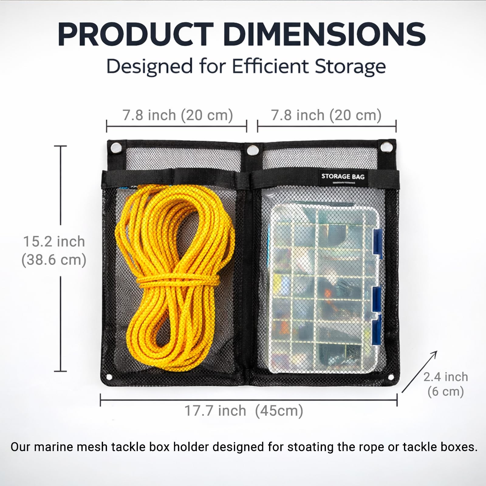 Black Large Marine Mesh Double Pocket Boat Gear Storage Bag Screw Snap Mount