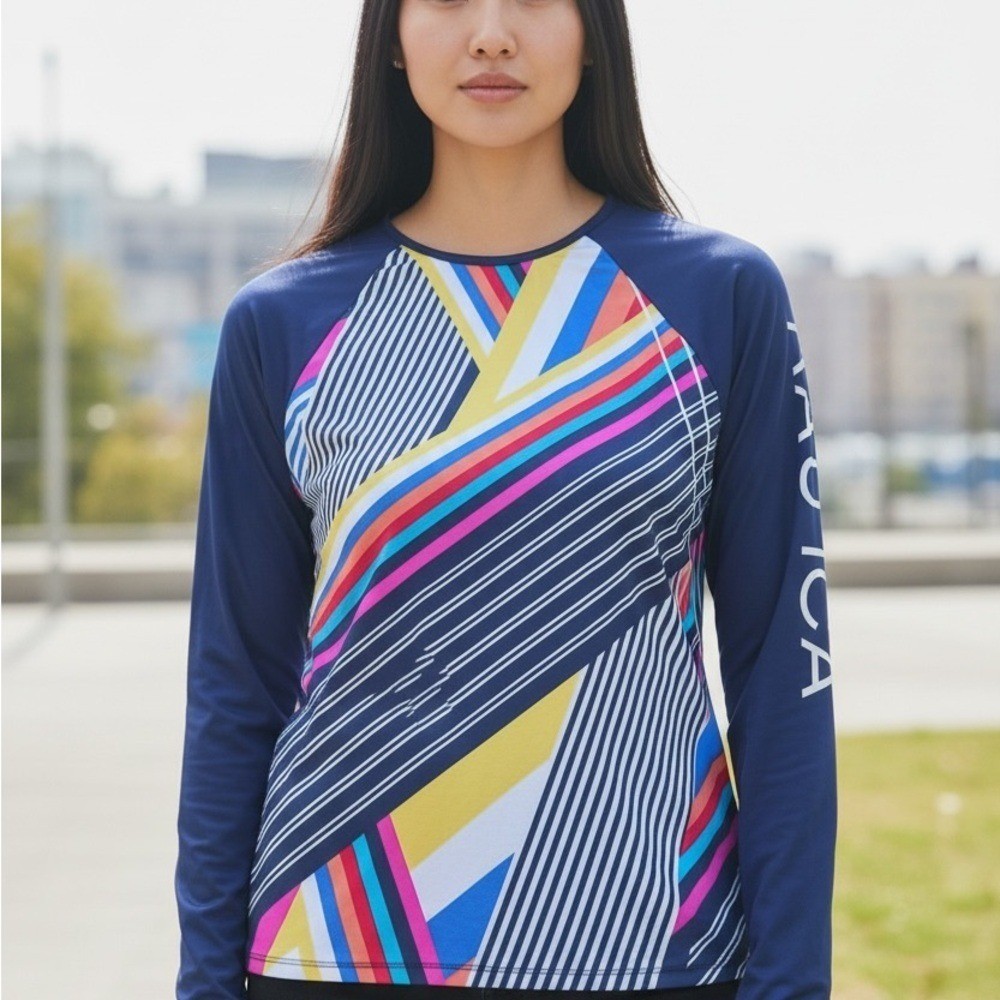 Nautica Women’s Vibrant Striped Long Sleeve Rashguard Tee