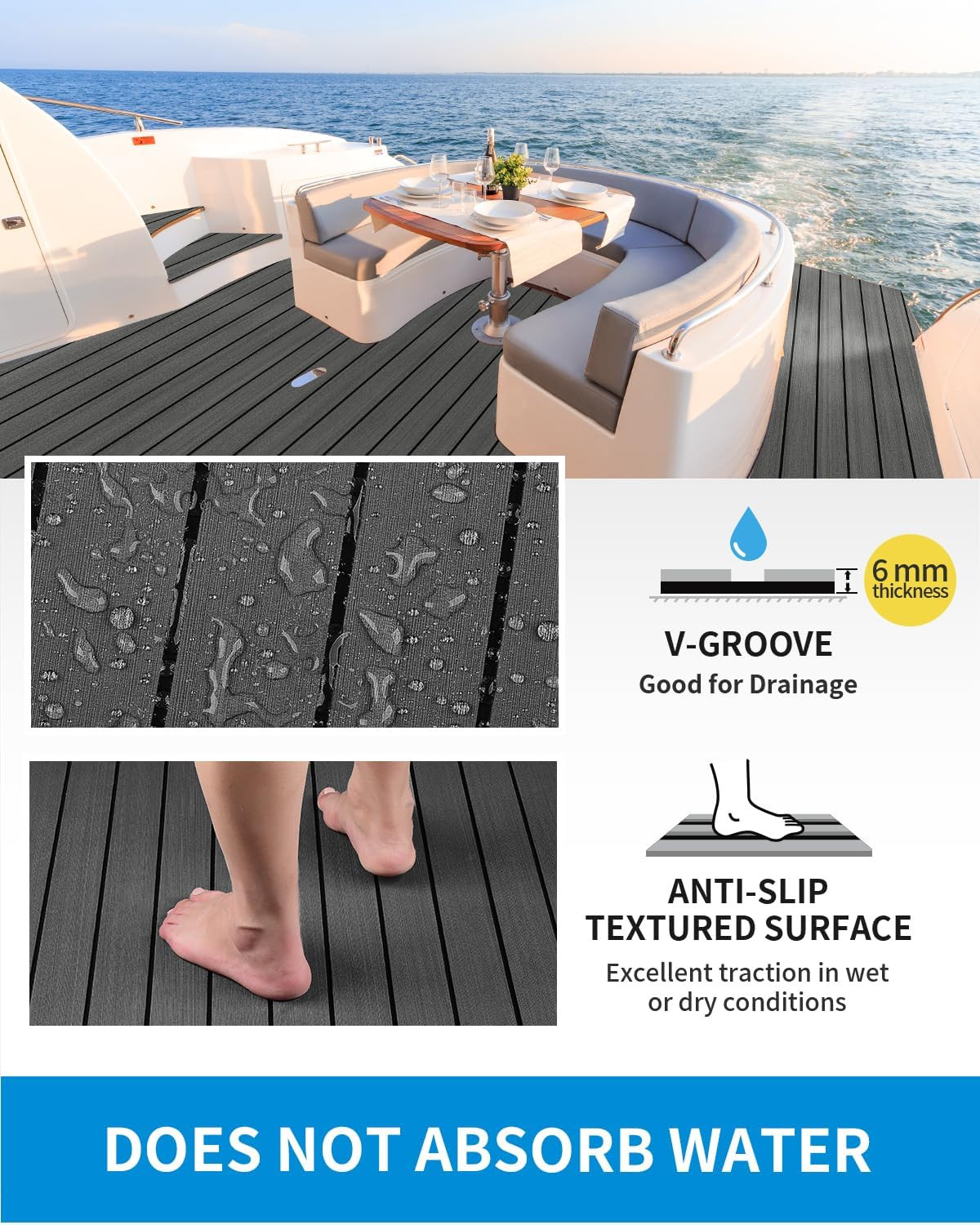 Boat Flooring EVA Foam Self-Adhesive Faux Teak Marine Decking | Double-Layer, Pr