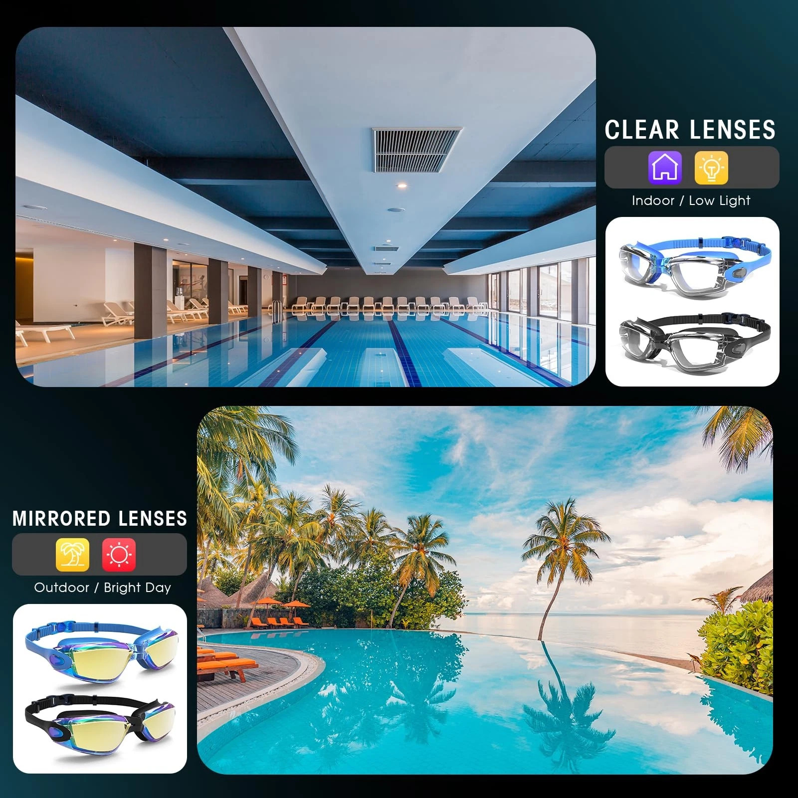 Swimming Goggles Adult Anti Fog UV Protection Open Water Swim Glasses