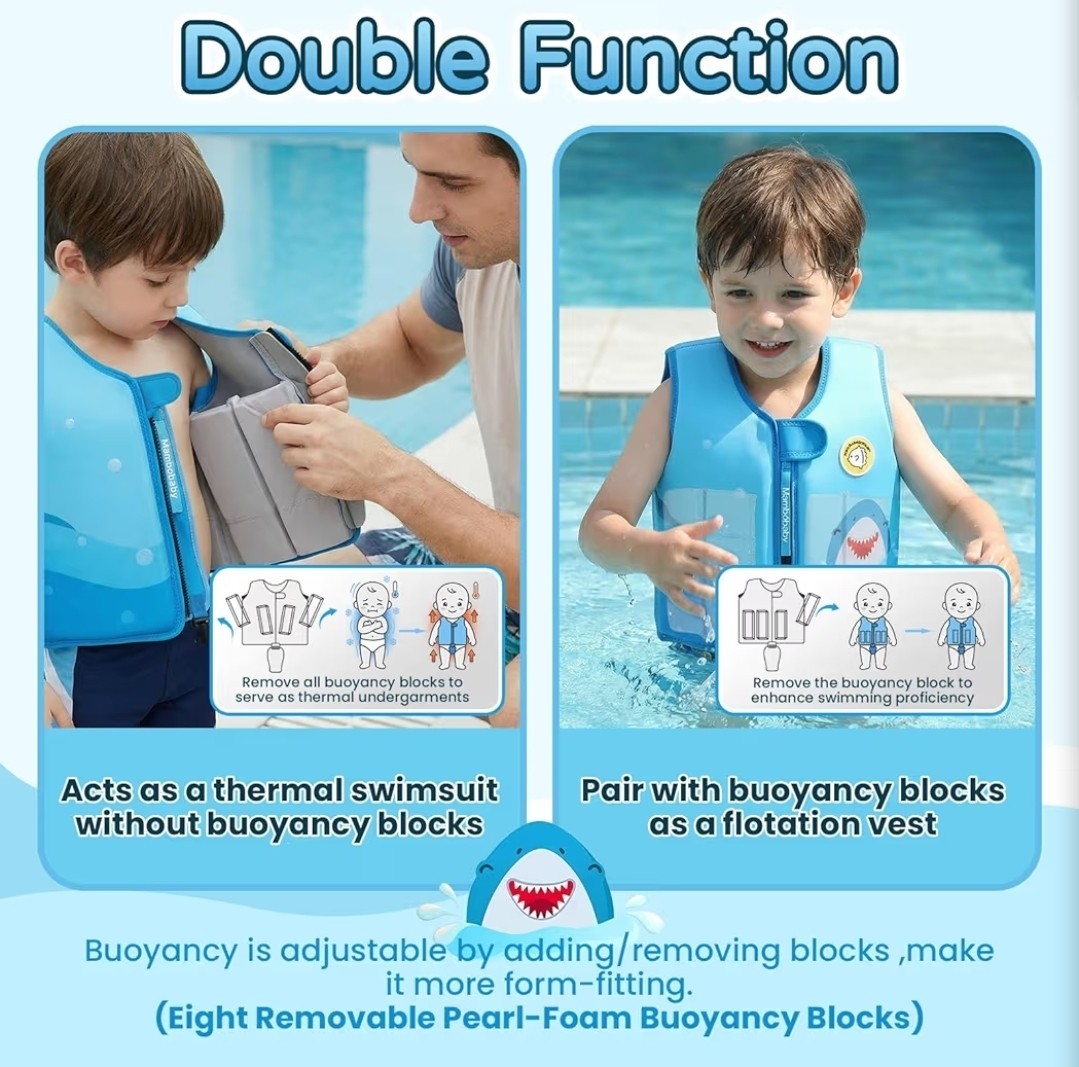 New MamboBaby Kids Swim Vest w/ Built In Detachable Buoyancy Boards, 5-6 Years