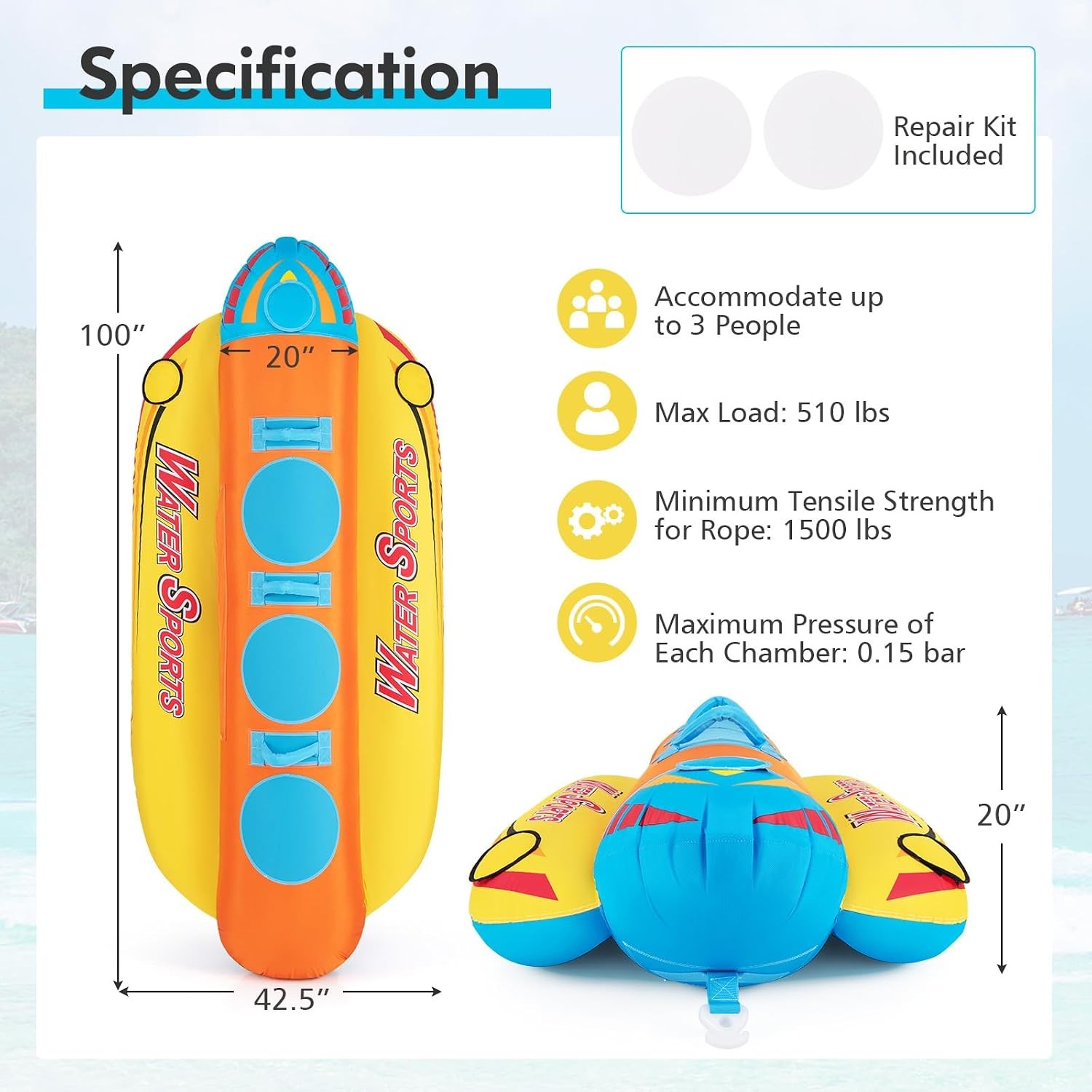Inflatable Banana Boat Towable Tubes for Boating 3 Person Water Fun Toy