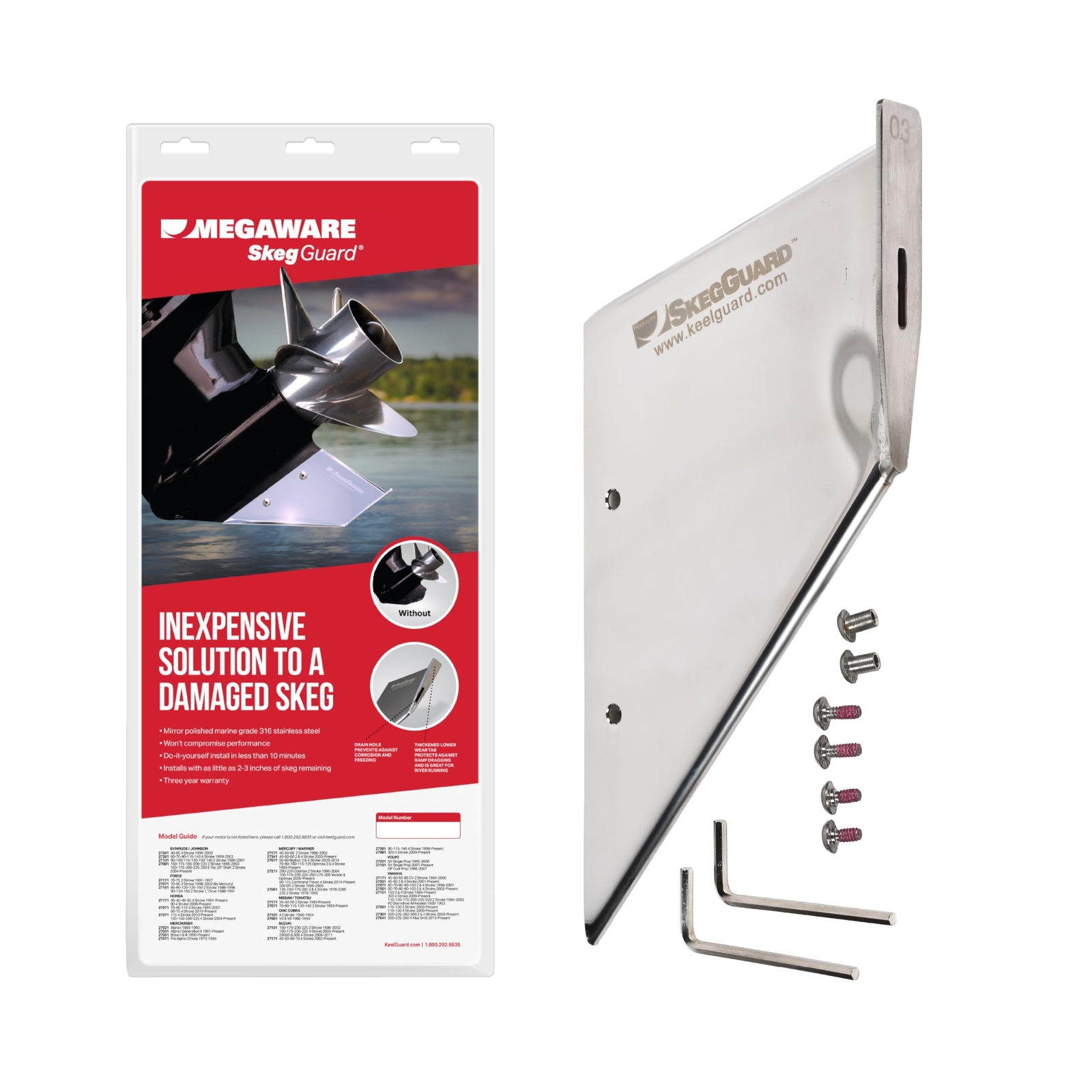 MEGAWARE KEELGUARD SkegGuard 27291 Skeg Protector with Drain Hole – Protects …