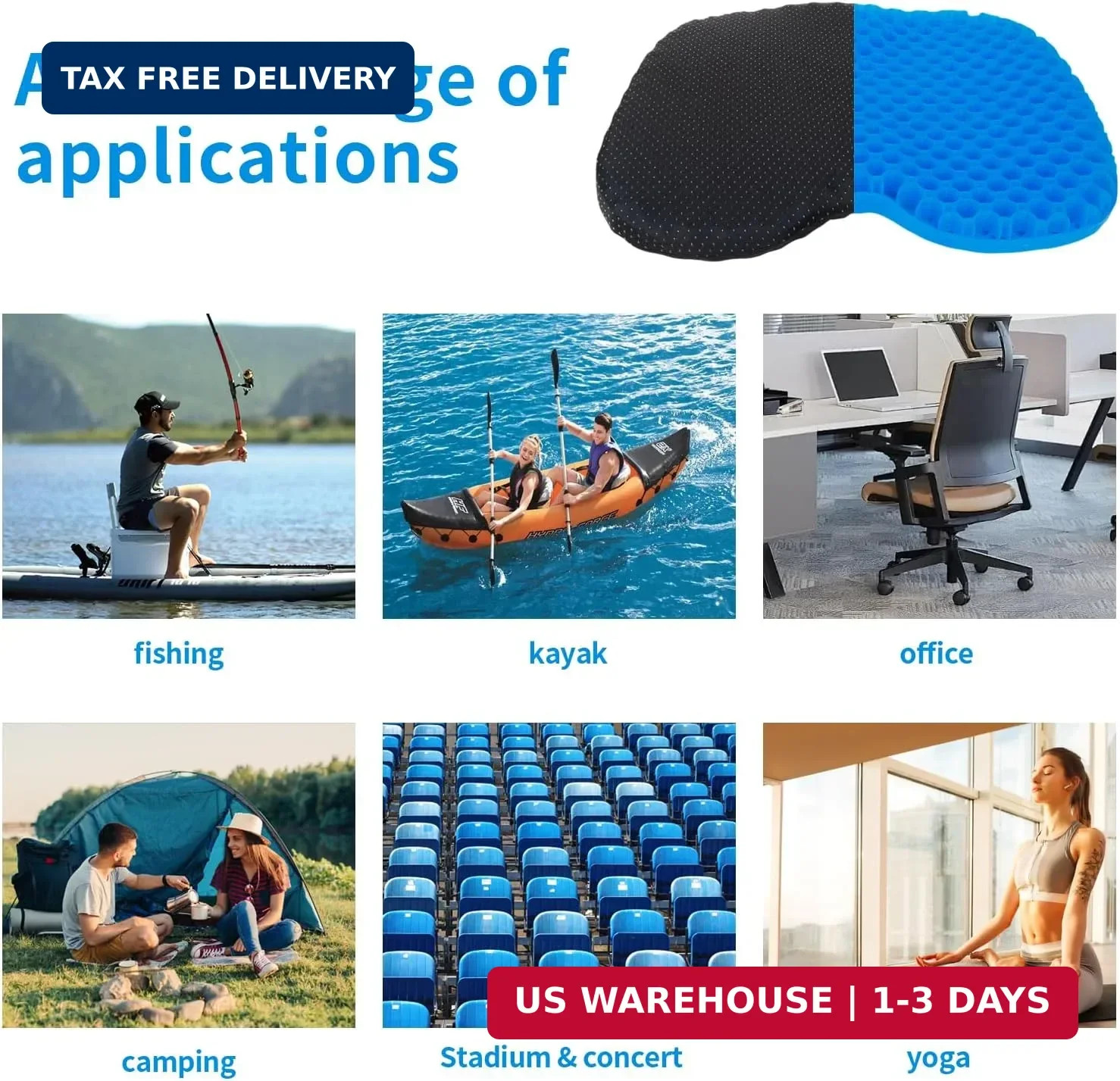 Anti-Slip Kayak Seat Cushion Waterproof Thicken Gel Boat Pad for Sit in Kayak Ch