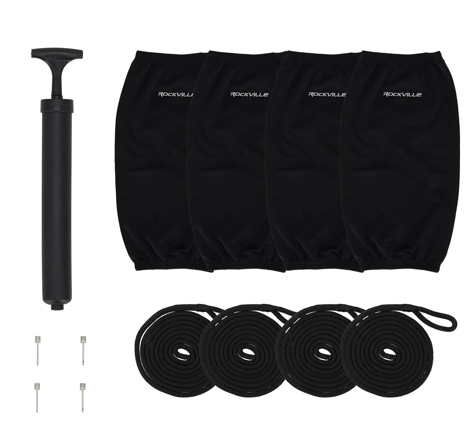 Rockville FEN485-BLACK Boat Fender Package 4 Bumpers 8.5″x27″, 4 Covers, 4 Lines