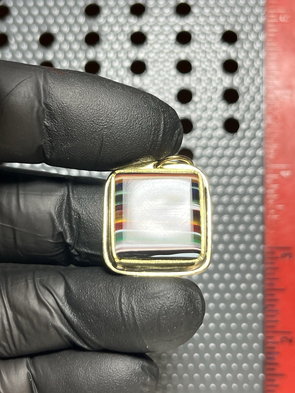 UV Surfite Beautiful Multicolor Banding (resin) Set In Brass. Pendant 132