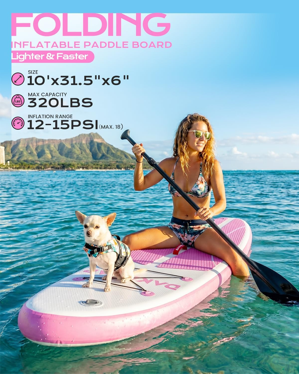 10’6″ Inflatable Paddle Board 10′ Folding Ultra-Light Stand up Paddle Board