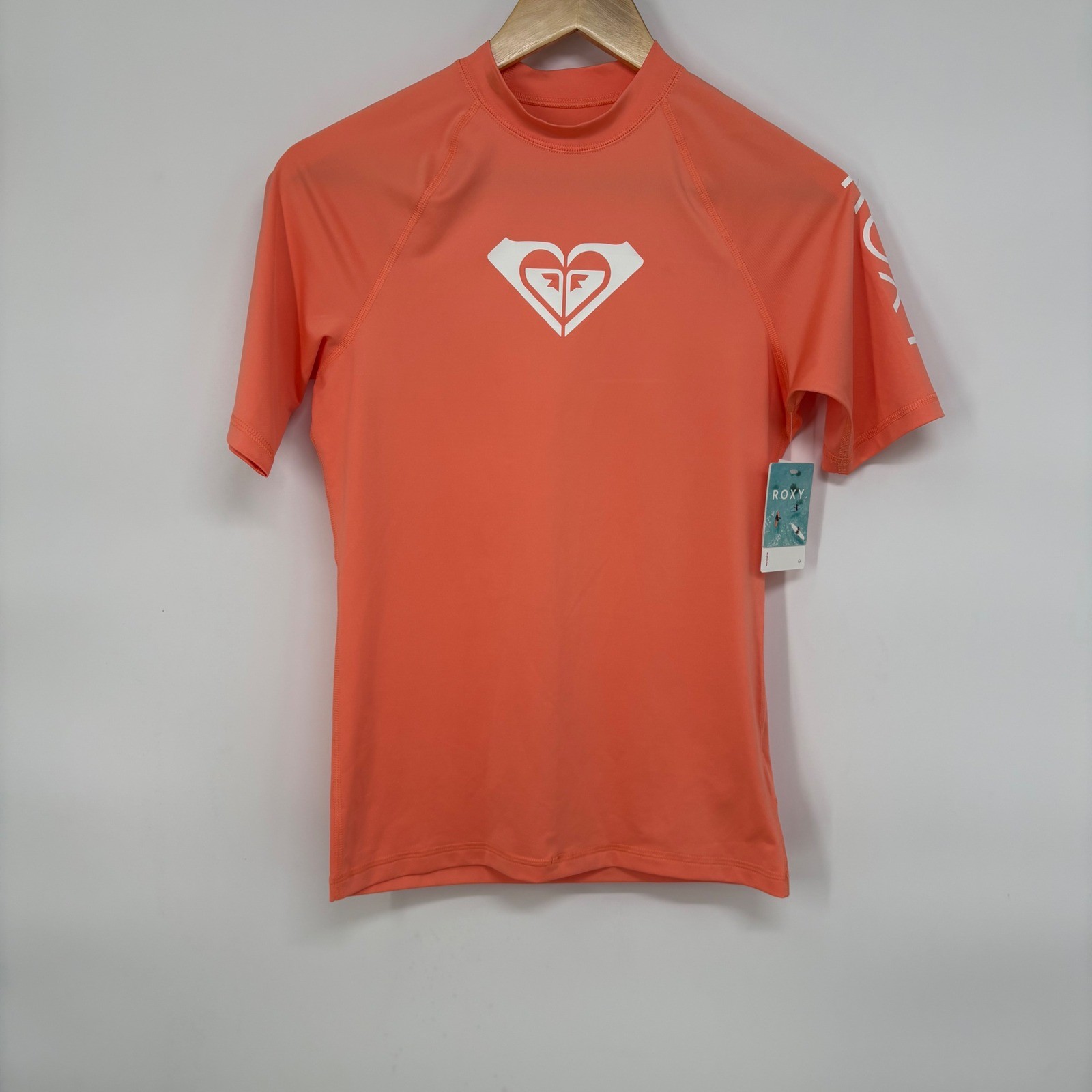 Roxy Womens Whole Hearted Short Sleeve Rashguard M Beach Vacation Coral UPF 50+