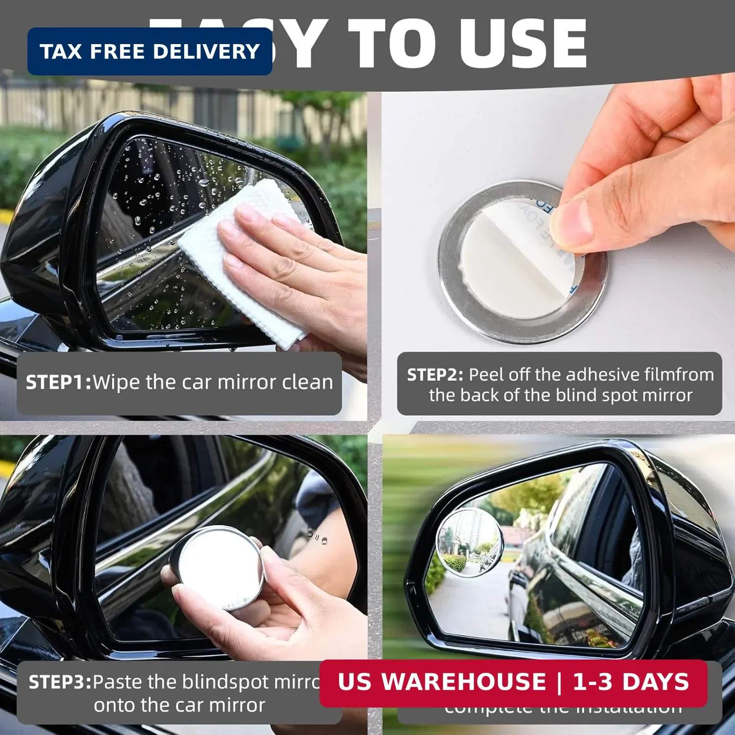 Blind Spot Car Mirror 2 Pack-2 Inch Round Rear View Convex Mirrors for Cars/SUVs
