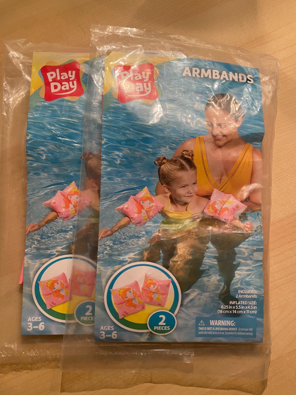 Inflatable Swimming Arm Bands Floaties Kids Pool Safety Pink Mermaid 3-6 yr old