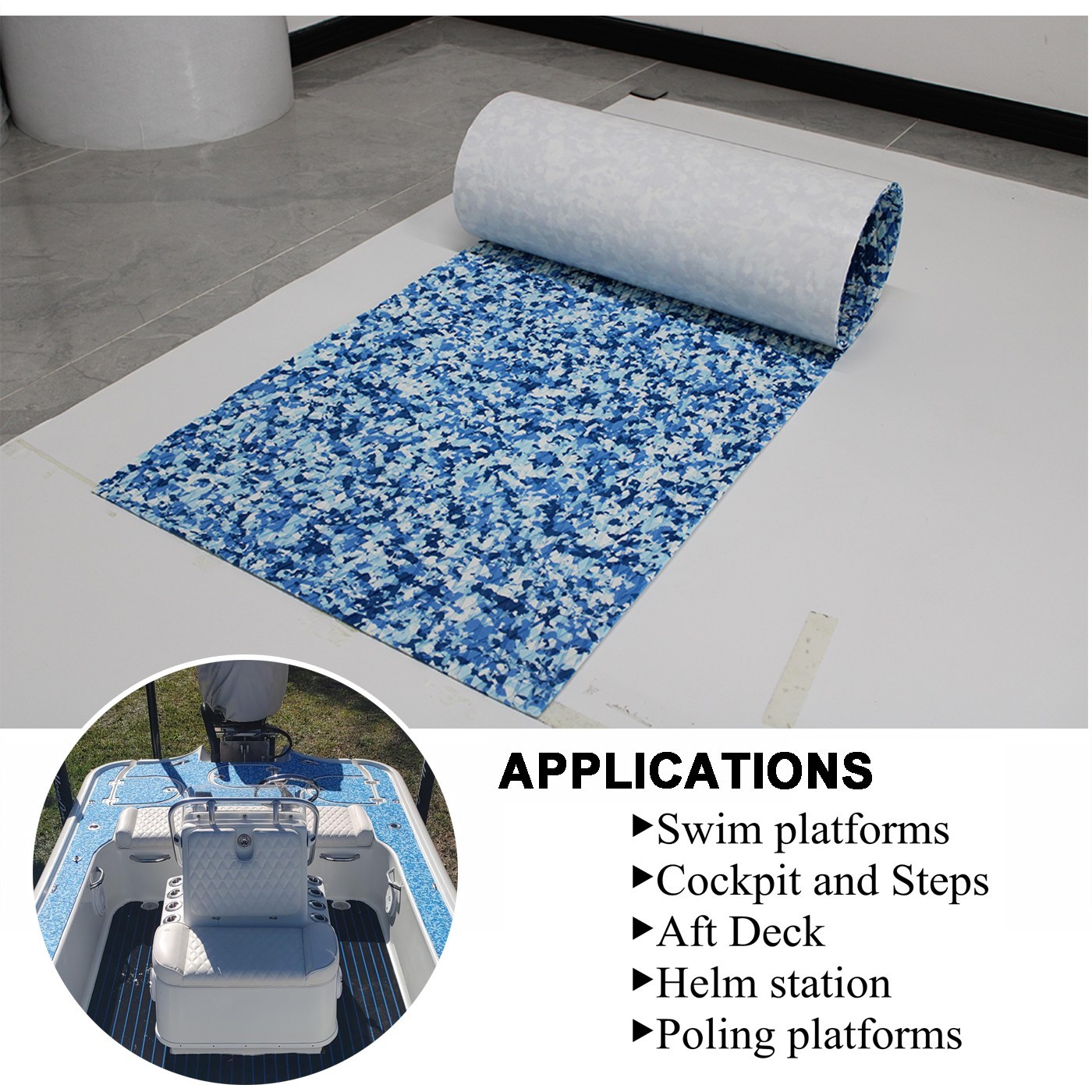 Blue Camo Stand Up Paddle Board Pad EVA Foam Boat Decking Teak Sea Flooring Mat