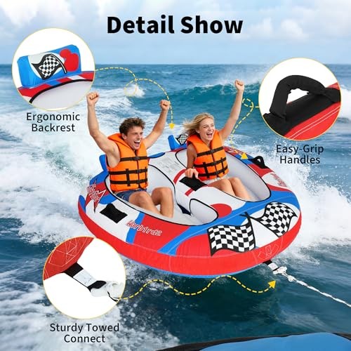 Towable Tube for Boating, 1–2 Person Inflatable Towable Tube with Super Car