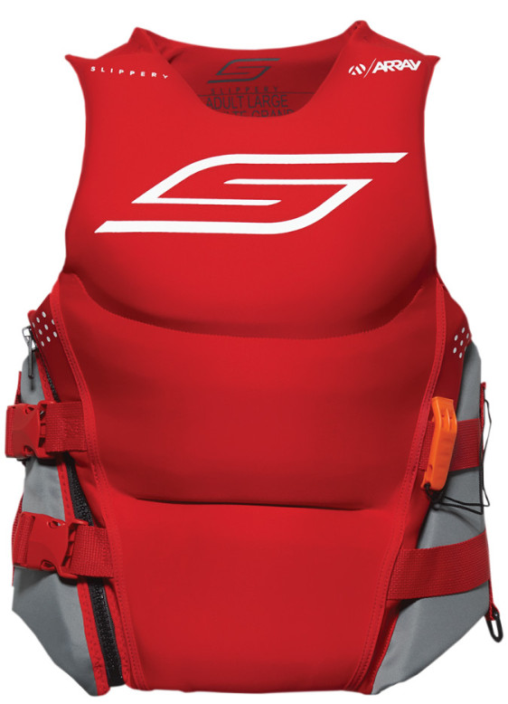 SLIPPERY “ARRAY” SIDE ENTRY NEOPRENE PFD LIFE VEST PRESERVER – MEN’S SMALL – RED