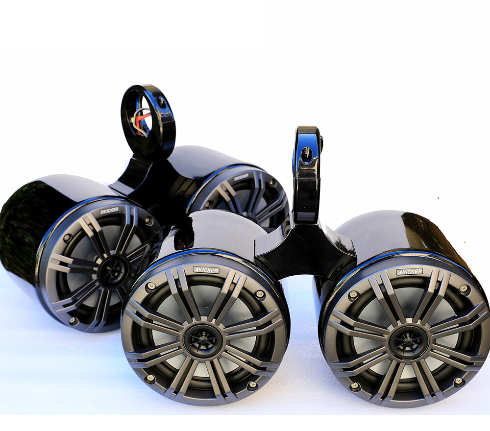 6.5in Twin Aluminum Wakeboard Speaker Pods Enclosures in Pair Black Coated