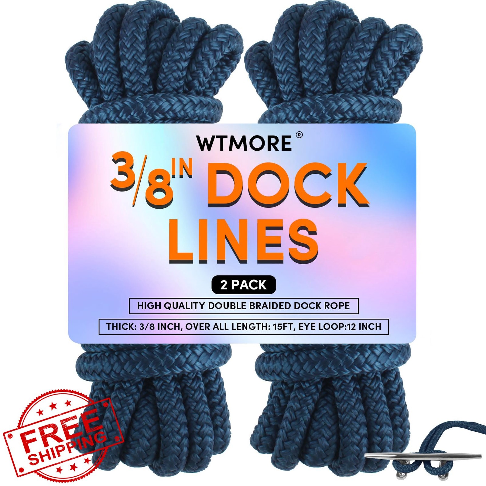 Boat Dock Lines Double Braided Mooring Rope Loop 2/4 Pack