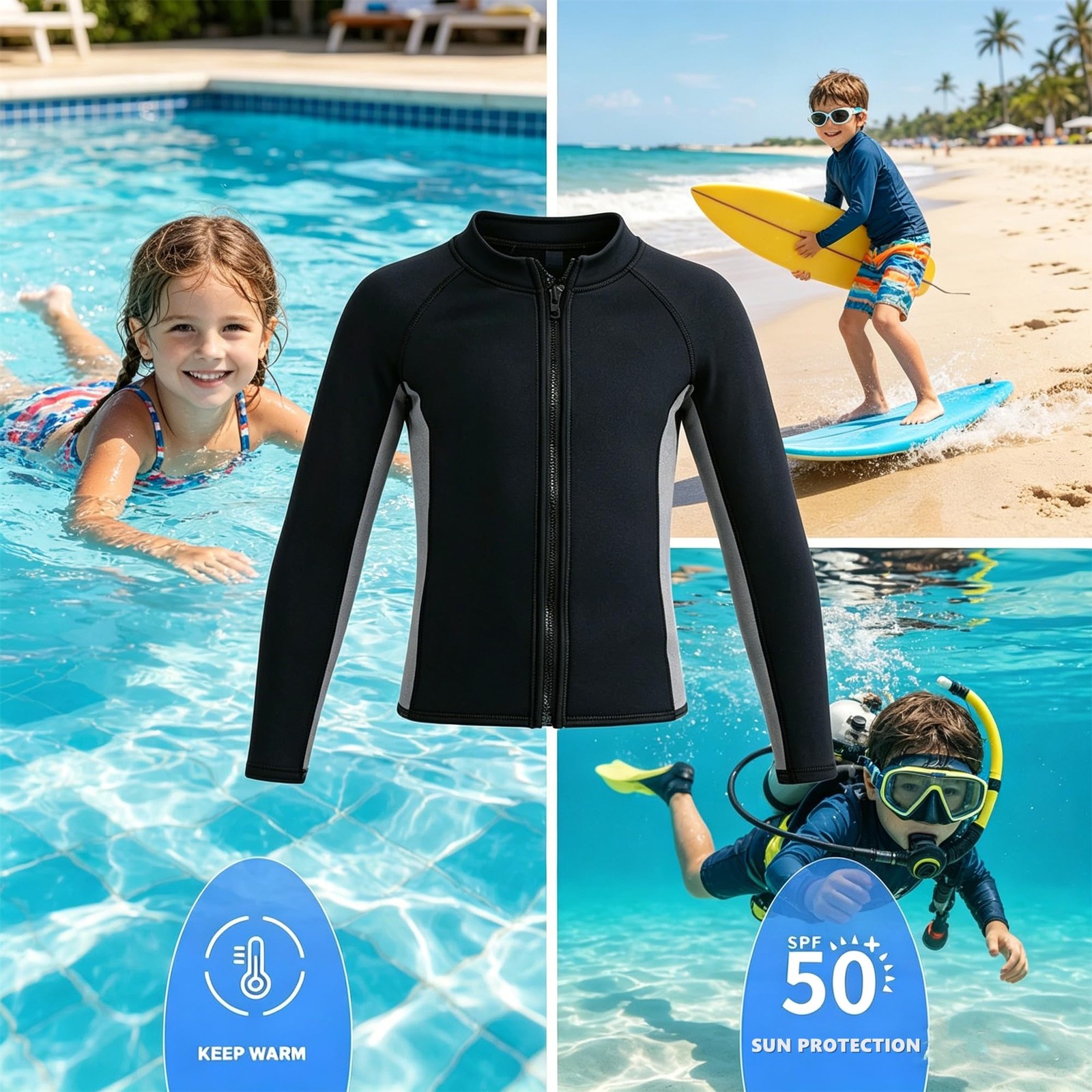 Intboss Kids Jackets 3Mm Tops Boys Long Sleeve Neoprene Wet Suit Jackets Front