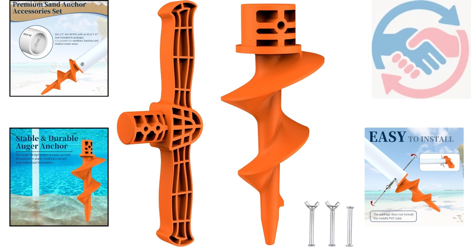 Sand Dock Auger Kit for PVC Sandbar Anchors, Fits 1.5″ SCH 40 PVC Tubing (ID 1.5