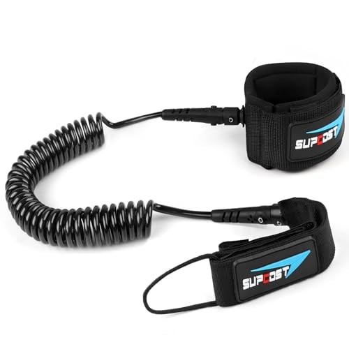 10 ft Surf Board Leash, 5.5mm/Thick Urethane Coiled Paddle Board 7.0mm Black