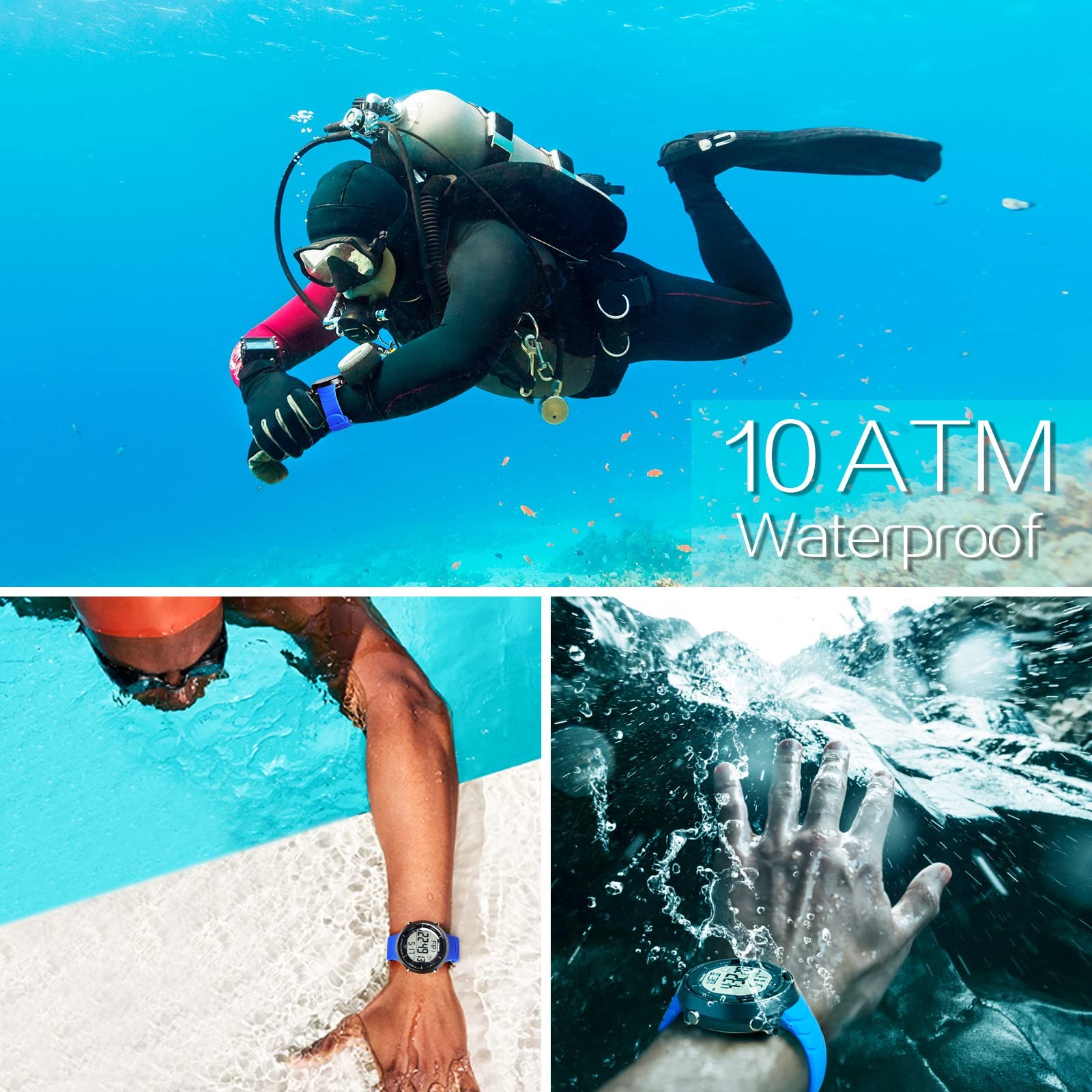 10 ATM Water Resistant Sports Watch for Swimming and Diving, with Functions of S