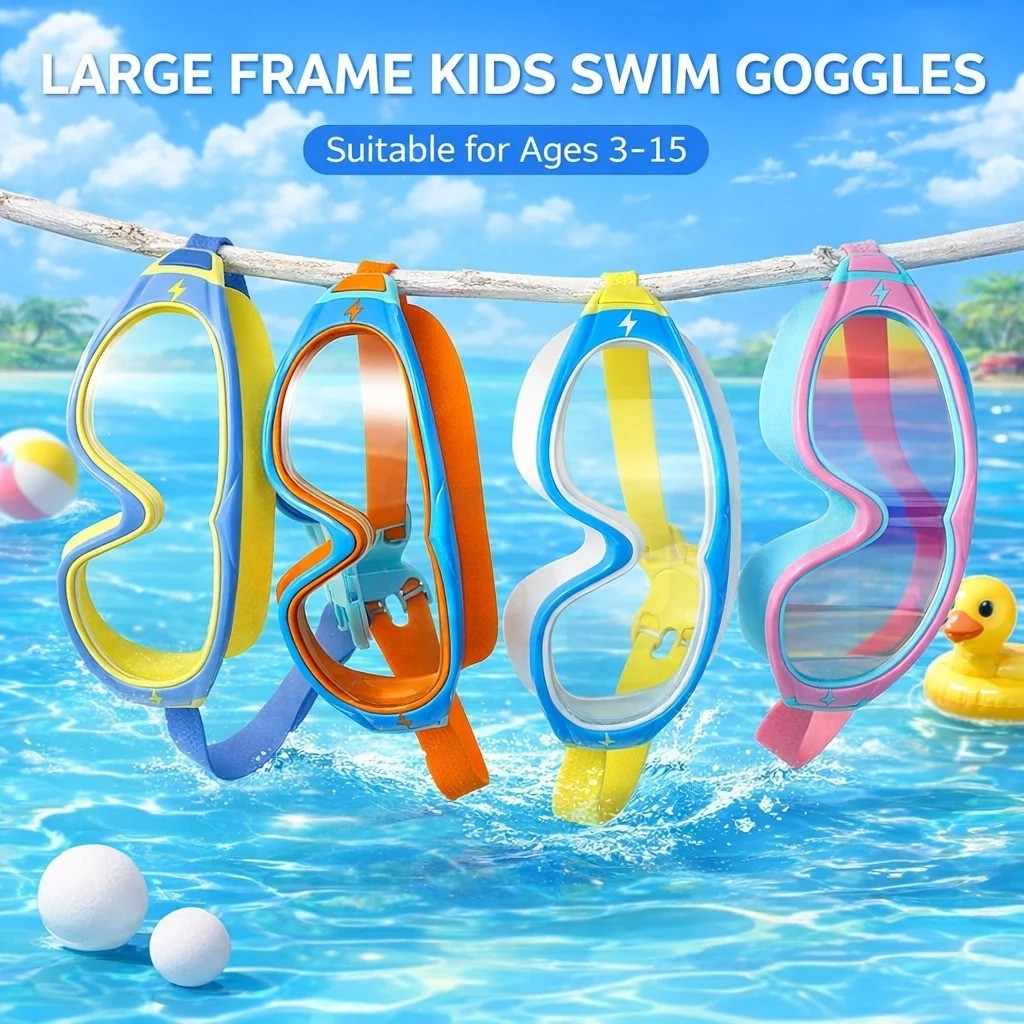 Swimming Goggles for Boys & Girls (3-15 Years) – Big Frame HD View, Anti-Fog