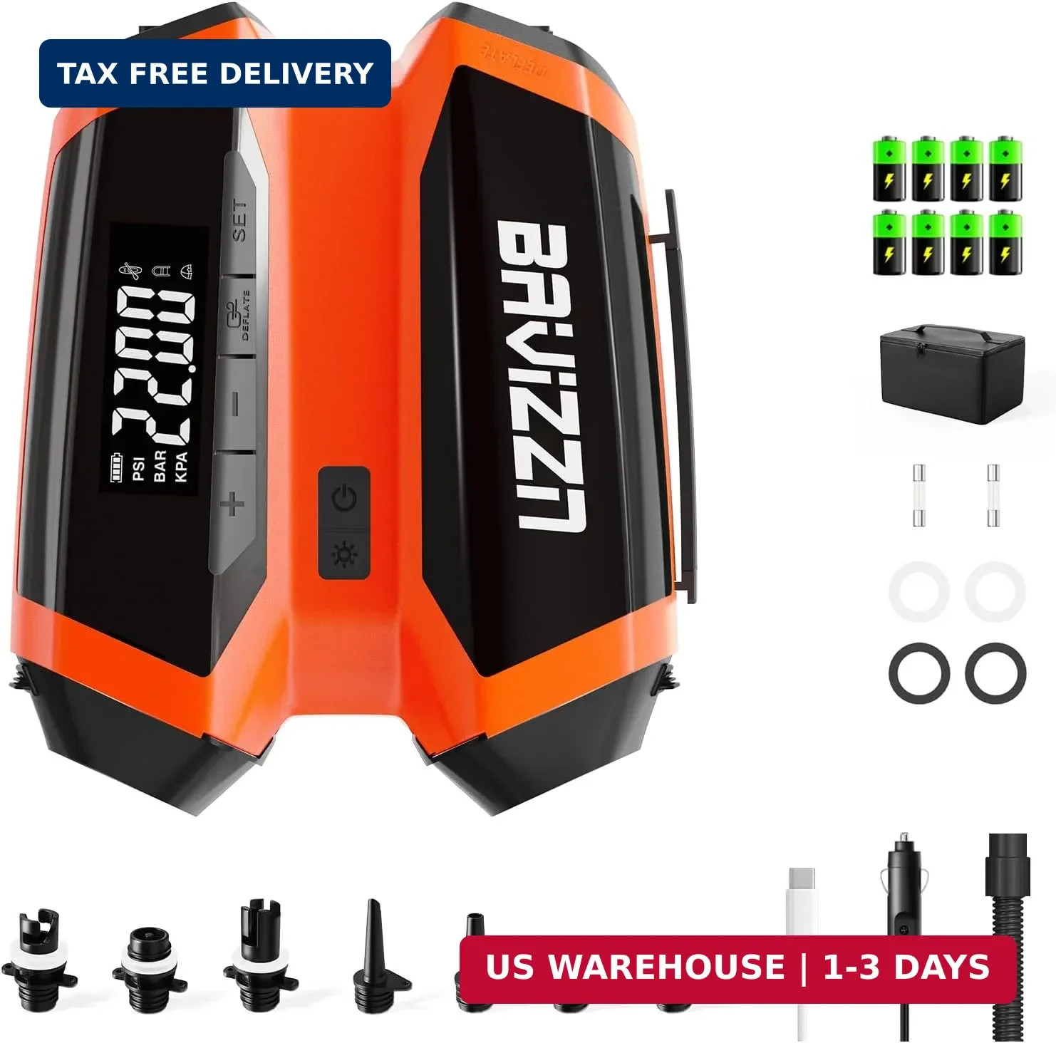 76.96Wh Rechargeable SUP Pump, 22PSI Electric Paddle Board Pump with Auto-Off &
