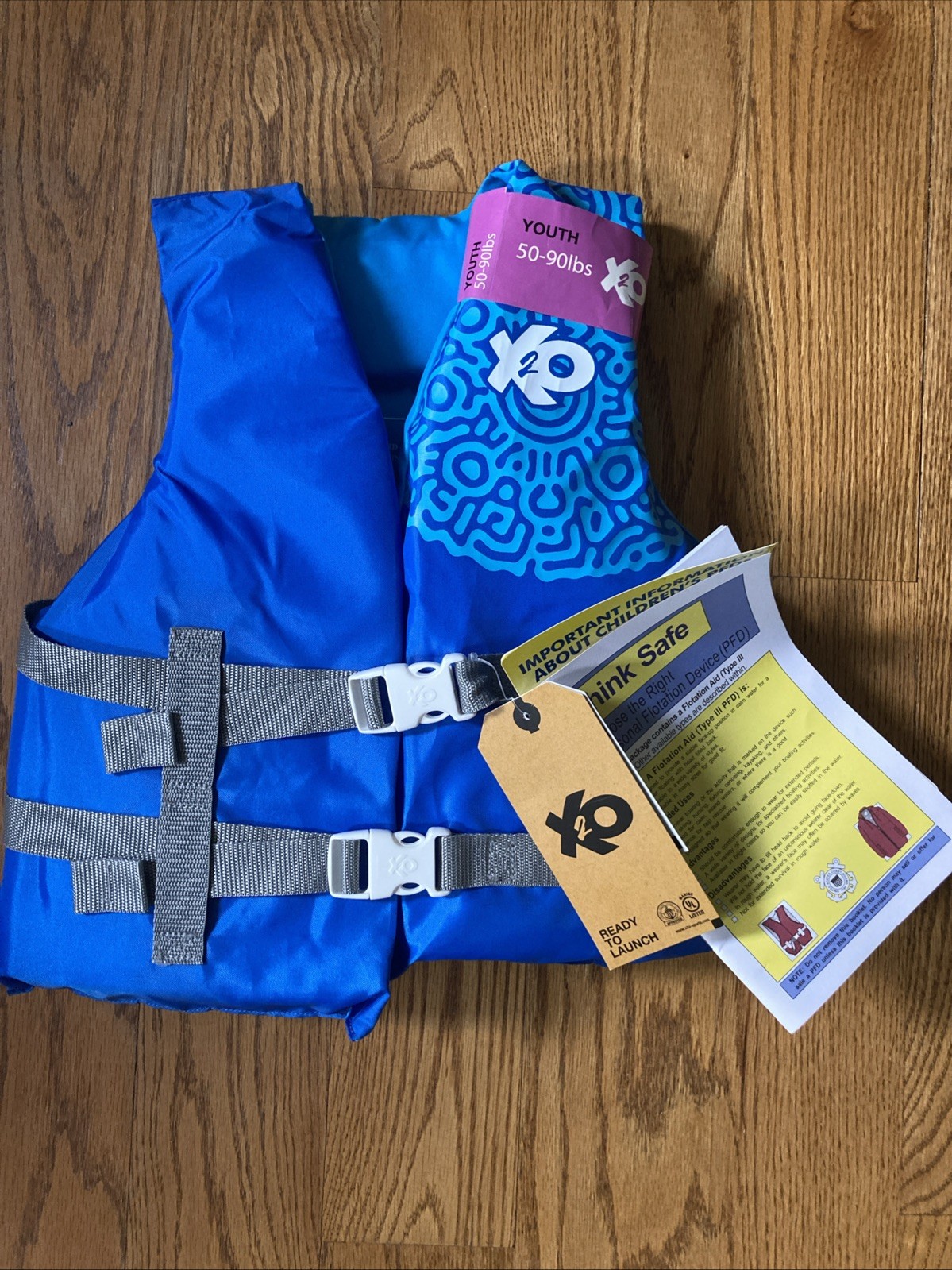 NWT Youth Blue X2O Life Jacket, 50 To 90 Pounds