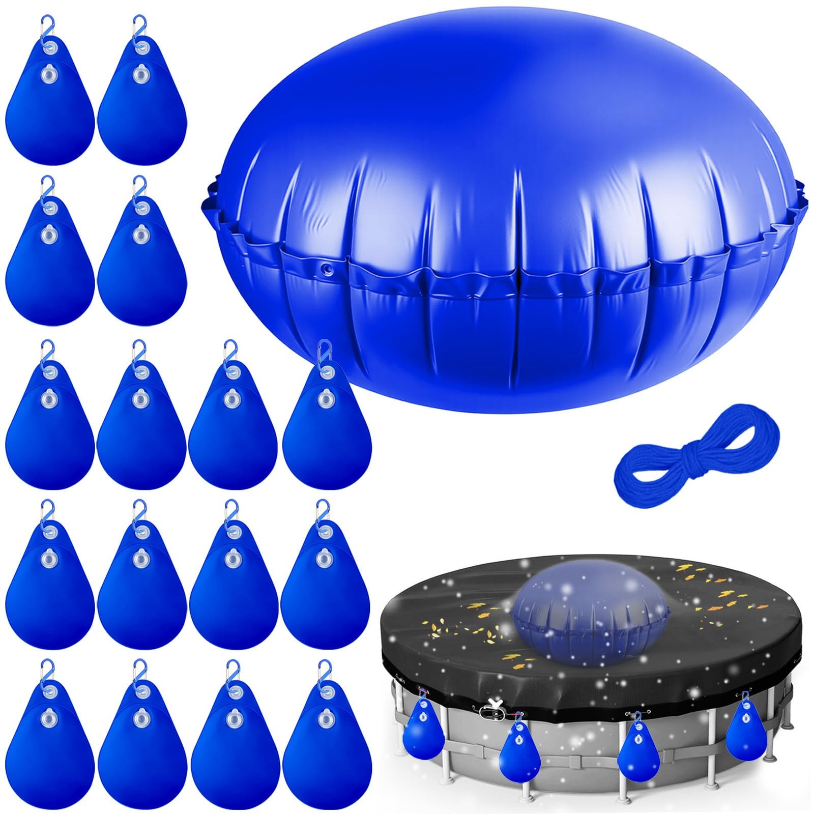 Pool Pillow Inflatable Air Pillow Water Bags 5 Ft 16 Pack 65 Ft Rope Above