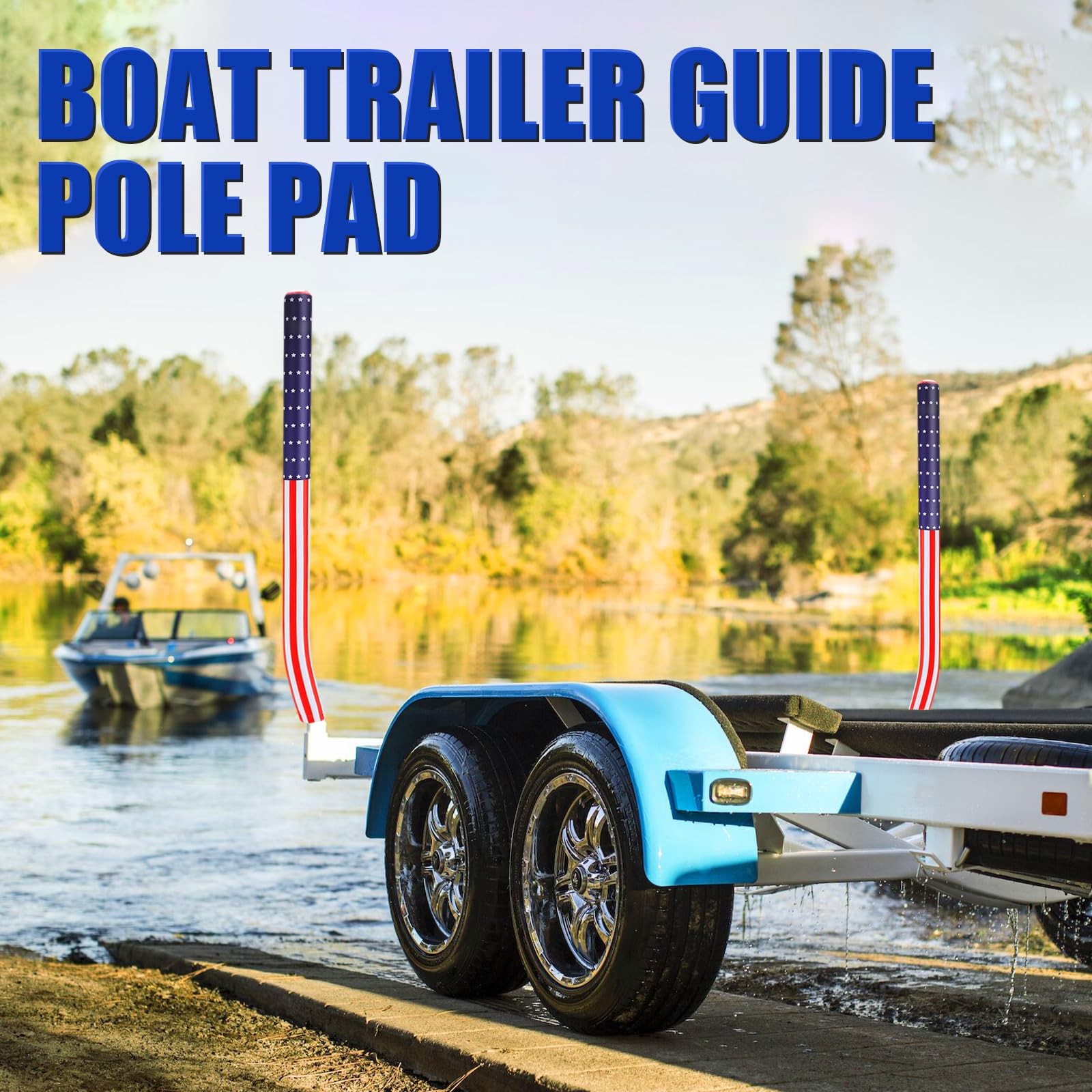 USA Boat Trailer Guide Pole Capped Neoprene Canvas Pad Waterproof Cover 48″ 2PC