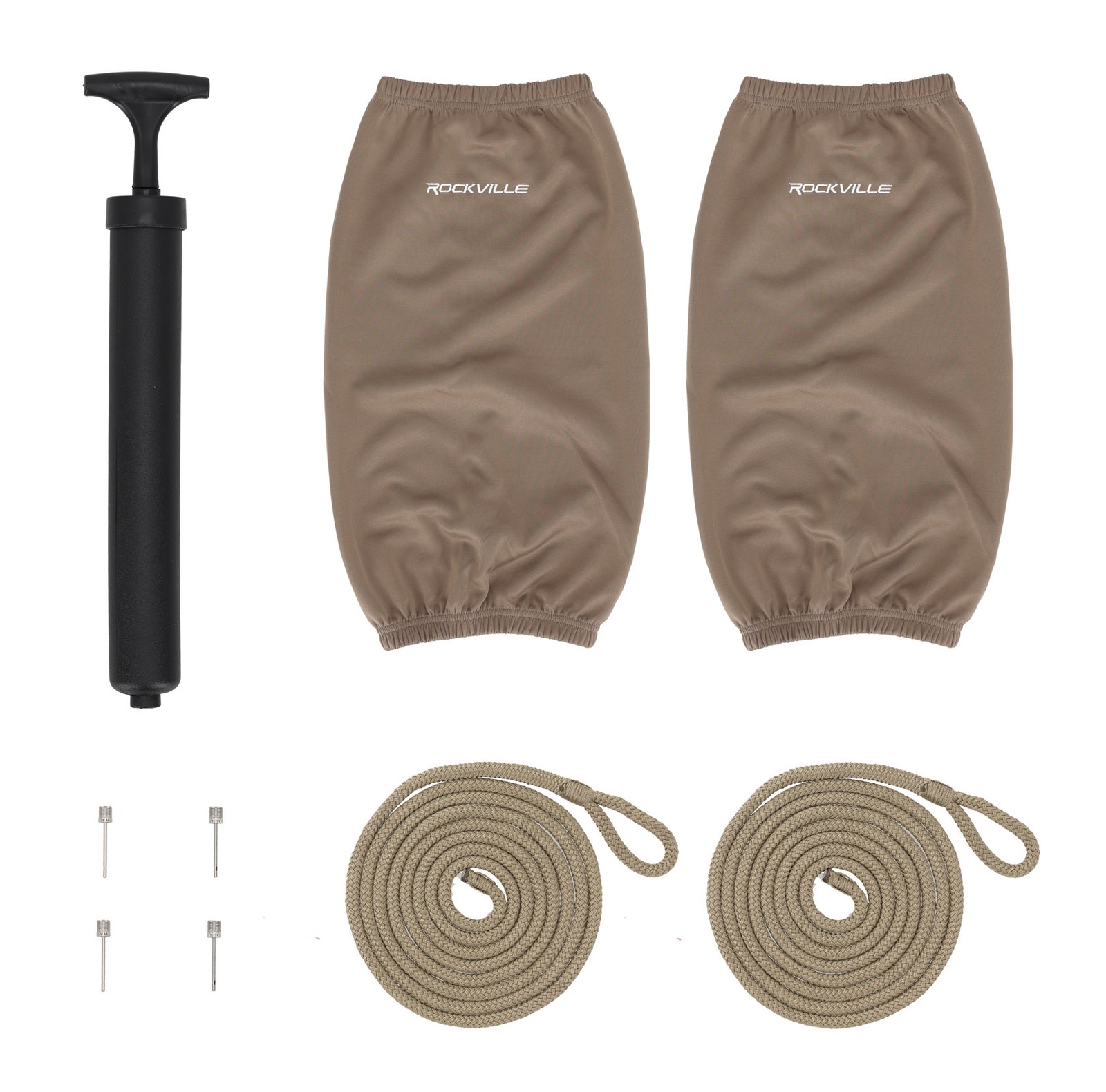 Rockville FEN285-SAND Boat Fender Package 2 Bumpers 8.5″x27″, 2 Covers, 2 Lines