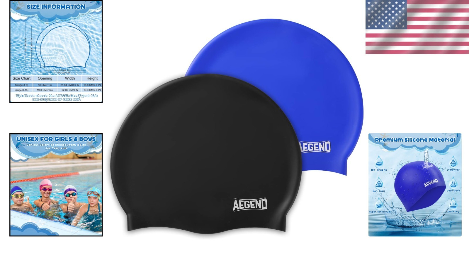 2 Pack Kids Swim Cap – Waterproof Silicone, Comfortable & Stylish for Ages 3-15