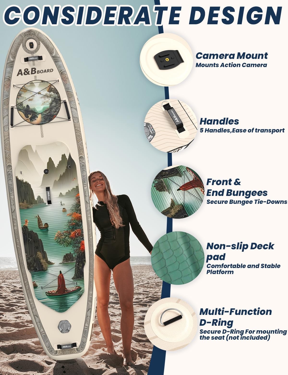 ABBOARD Inflatable Stand Up Paddle Board 11 Ft Extra Wide Fishing Paddleboard…