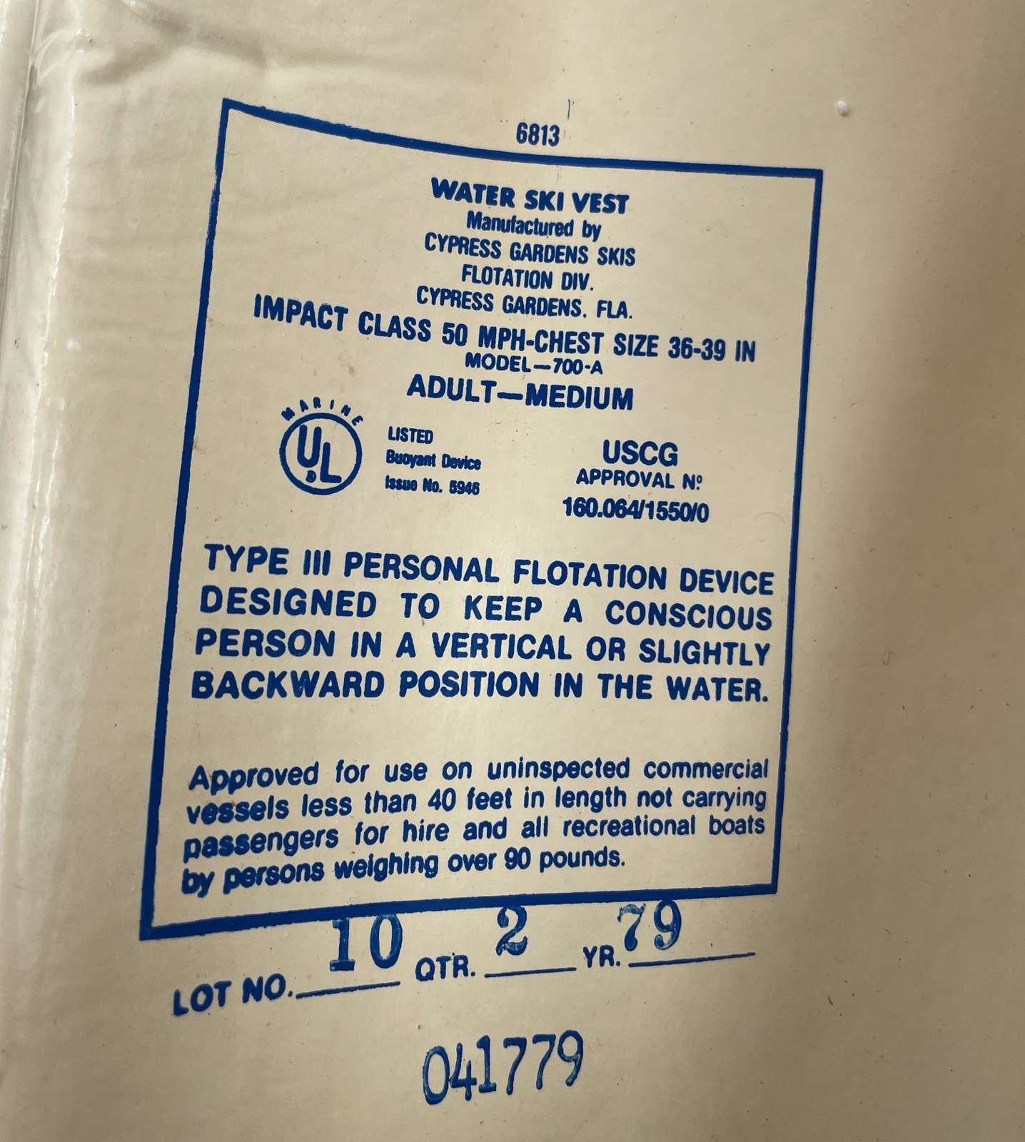 Vintage Size M 36″-39″ Pro Tech By Cypress Gardens 1979 FOAM PVC Life Vest White