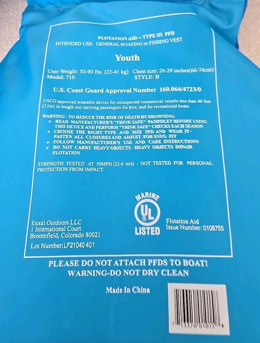 X2O Life Jacket Universal Youth Life Vest (50 – 90 Pounds) 710 Blue Ocean