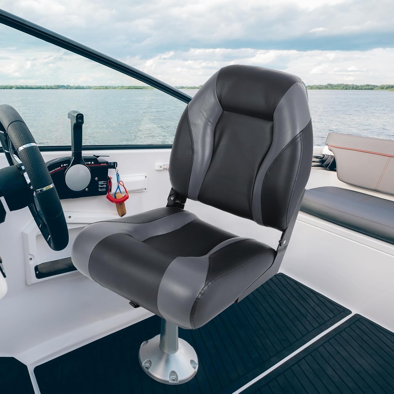 2 Pack Waterproof Folding Boat Seats, High-Back Ergonomic Captain Chairs with Th