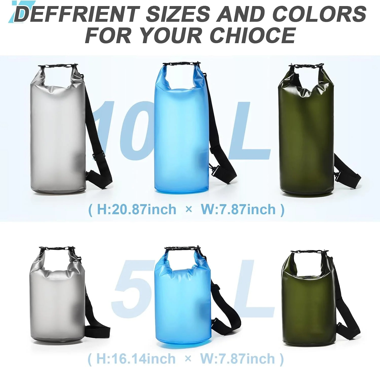 Dry Bags for Kayaking Waterproof, 5L/10L Dry Storage Bag, Roll Top Wet Bag for S