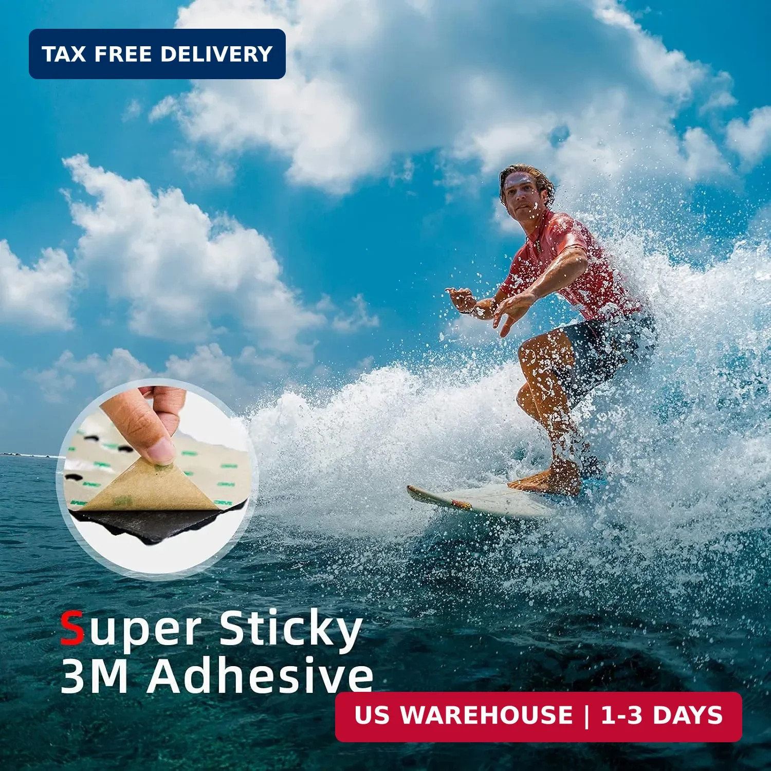 Abahub 3 Piece EVA Surfboard Deck Traction Pads with Kicker for Stomp Skimboards