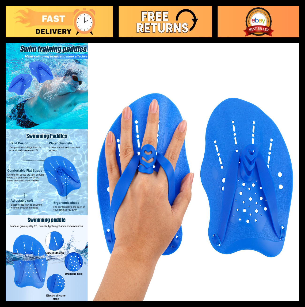 2pcs Adjustable Swim Paddles for Training – Hand Paddles for Speed & Form Improv