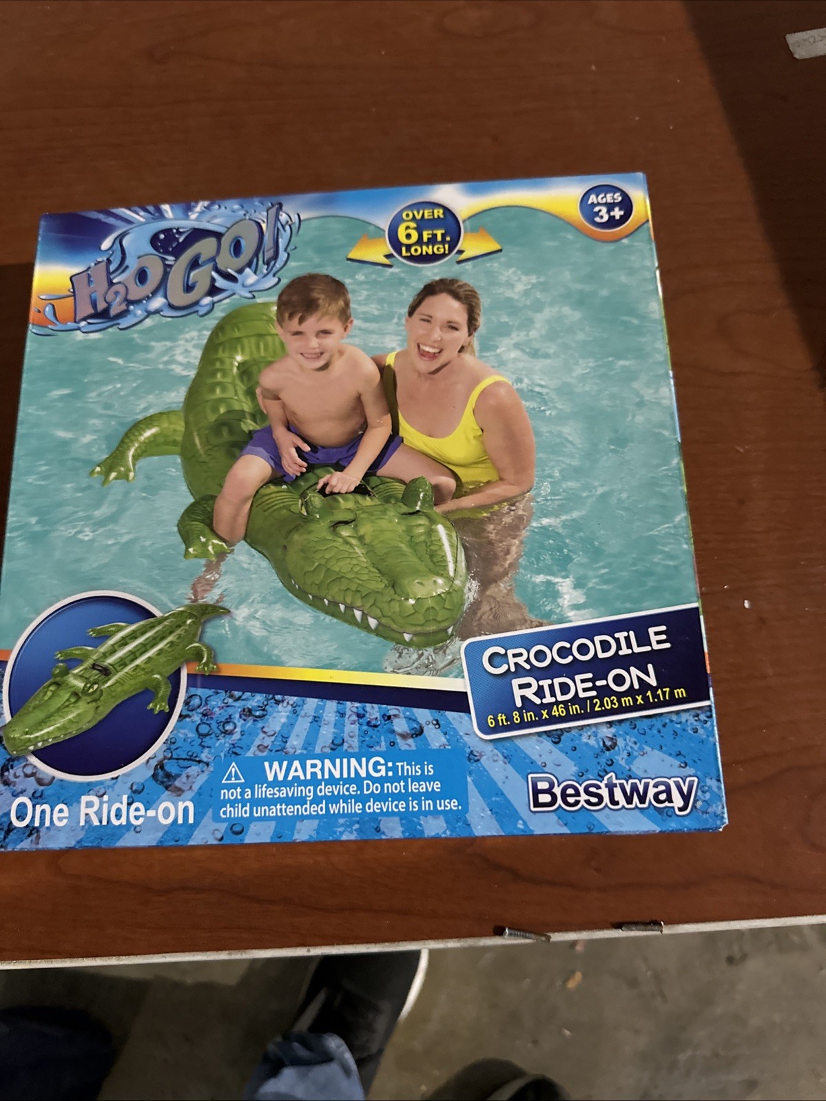 H2OGO Jumbo Crocodile Ride-On Swimming Pool Float Kids Water Toy 6 ft.+ Handles